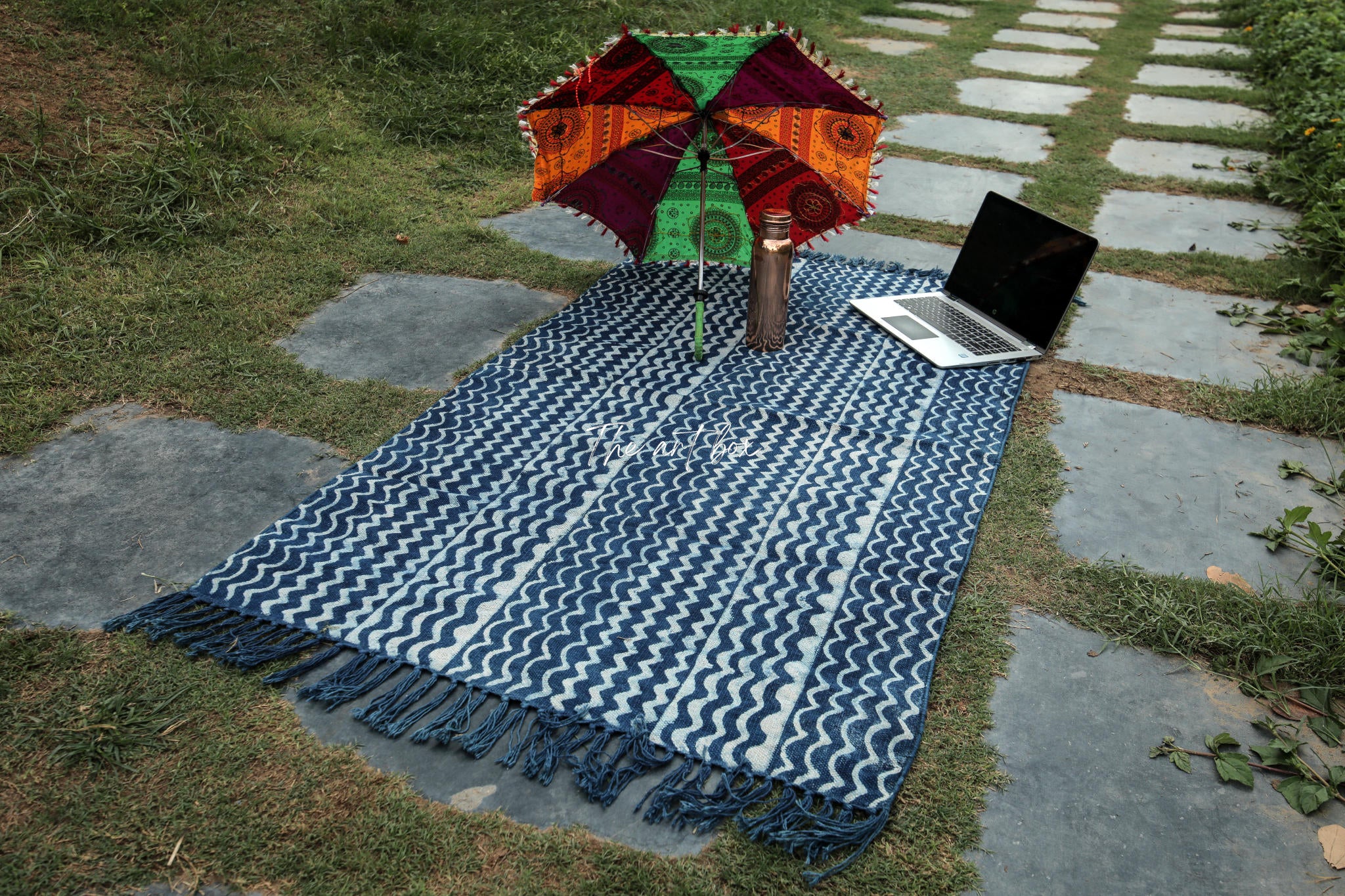 Indigo Blue Dabu Print Cotton Rectangle Rugs