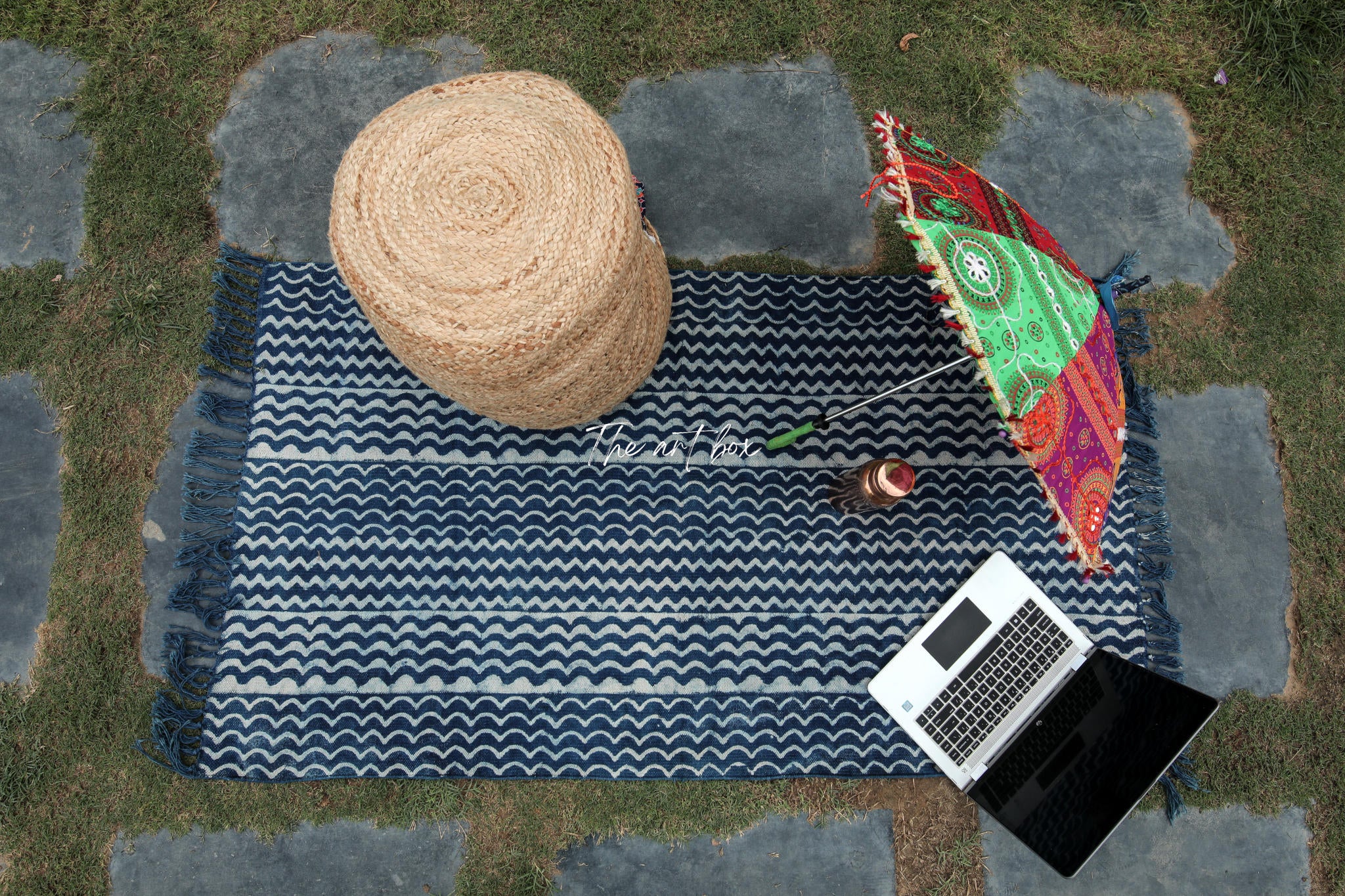 Indigo Blue Dabu Print Cotton Rectangle Rugs