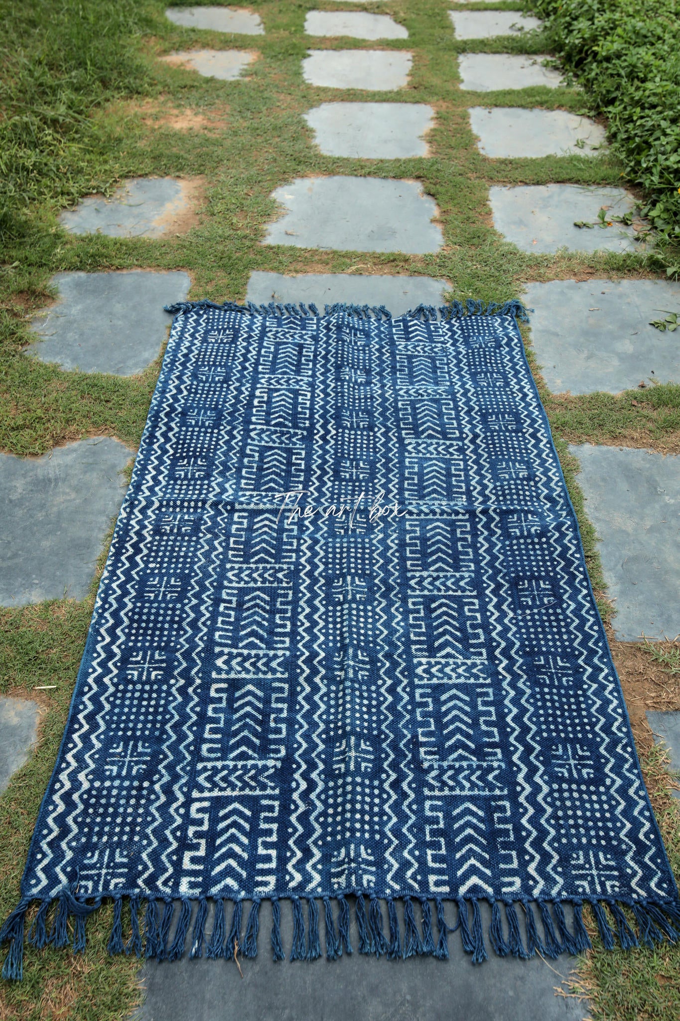 Indigo Blue Hand Block Print Cotton Rectangle Rugs