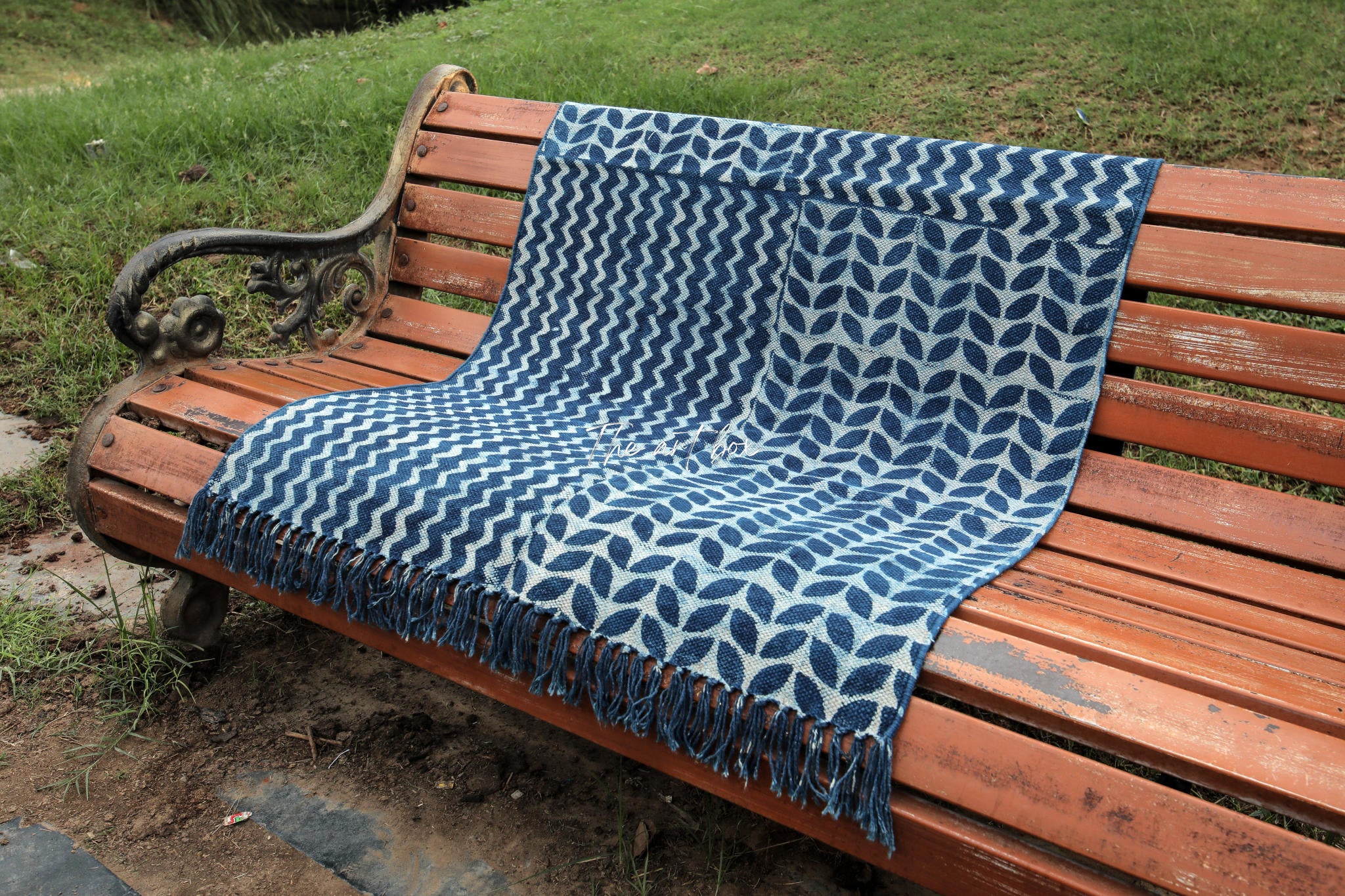 Indigo Blue Dabu Print Cotton Rectangle Rugs