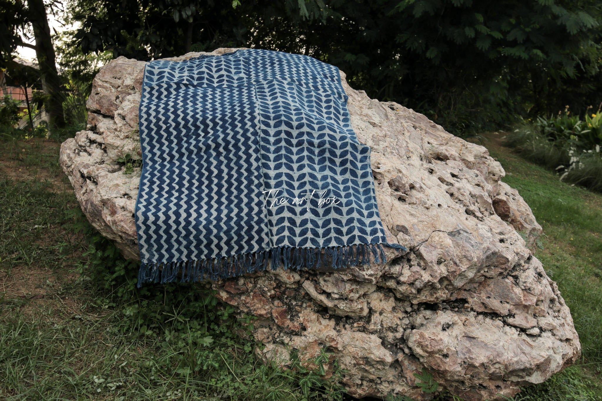 Indigo Blue Dabu Print Cotton Rectangle Rugs