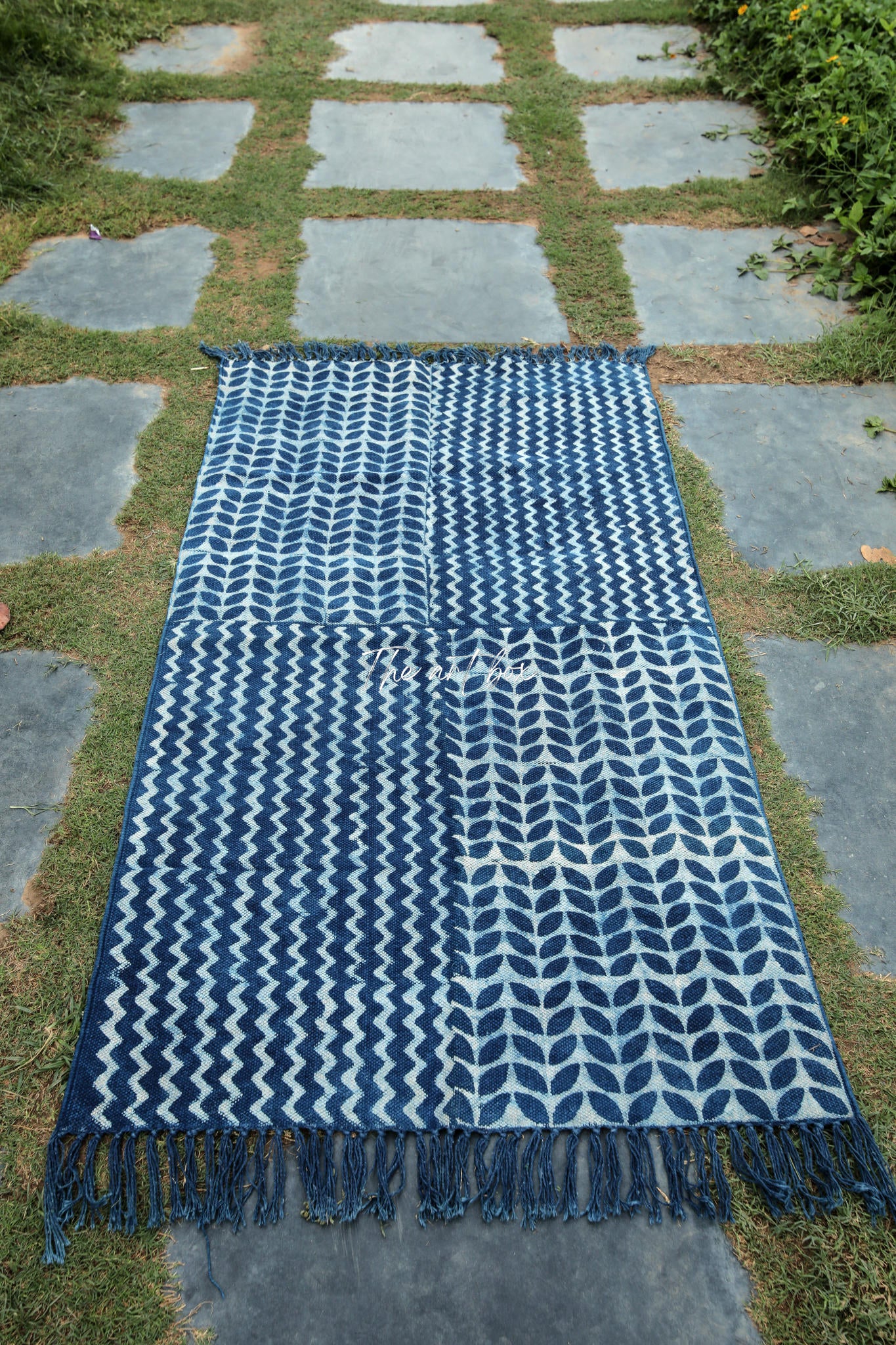 Indigo Blue Dabu Print Cotton Rectangle Rugs