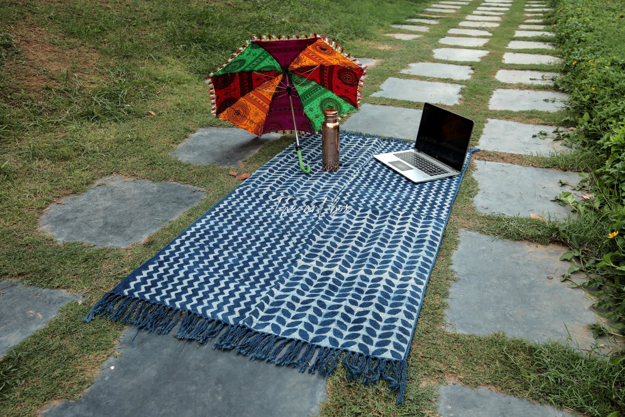 Indigo Blue Dabu Print Cotton Rectangle Rugs