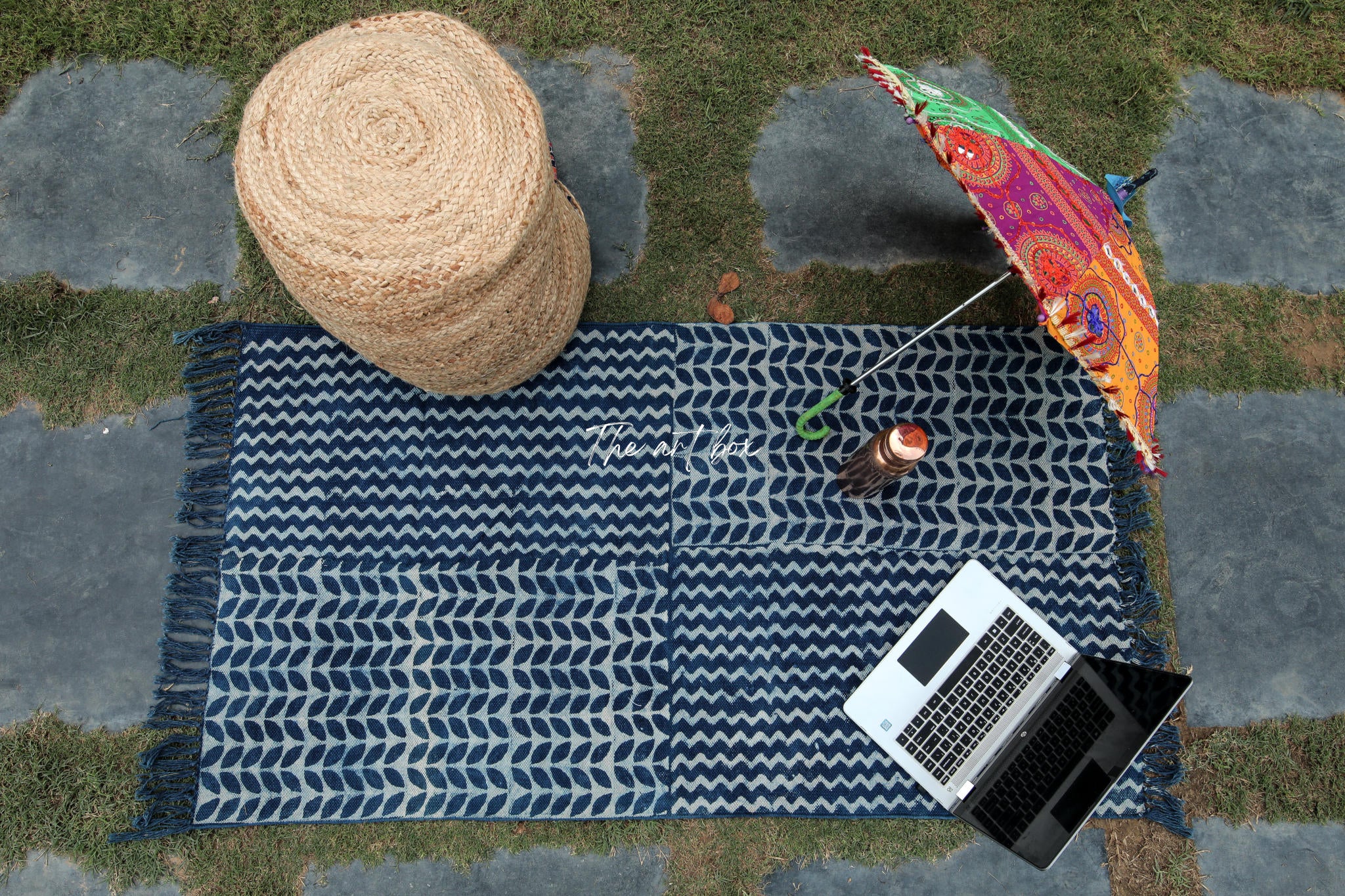 Indigo Blue Dabu Print Cotton Rectangle Rugs