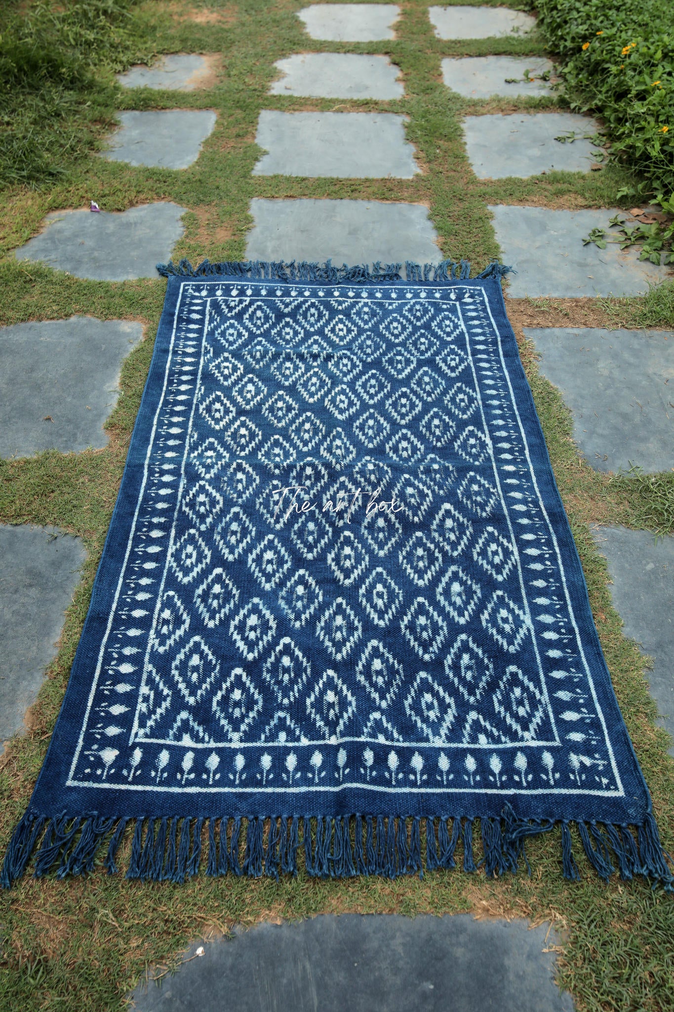 Indigo Blue Hand Block Print Cotton Rectangle  Rugs