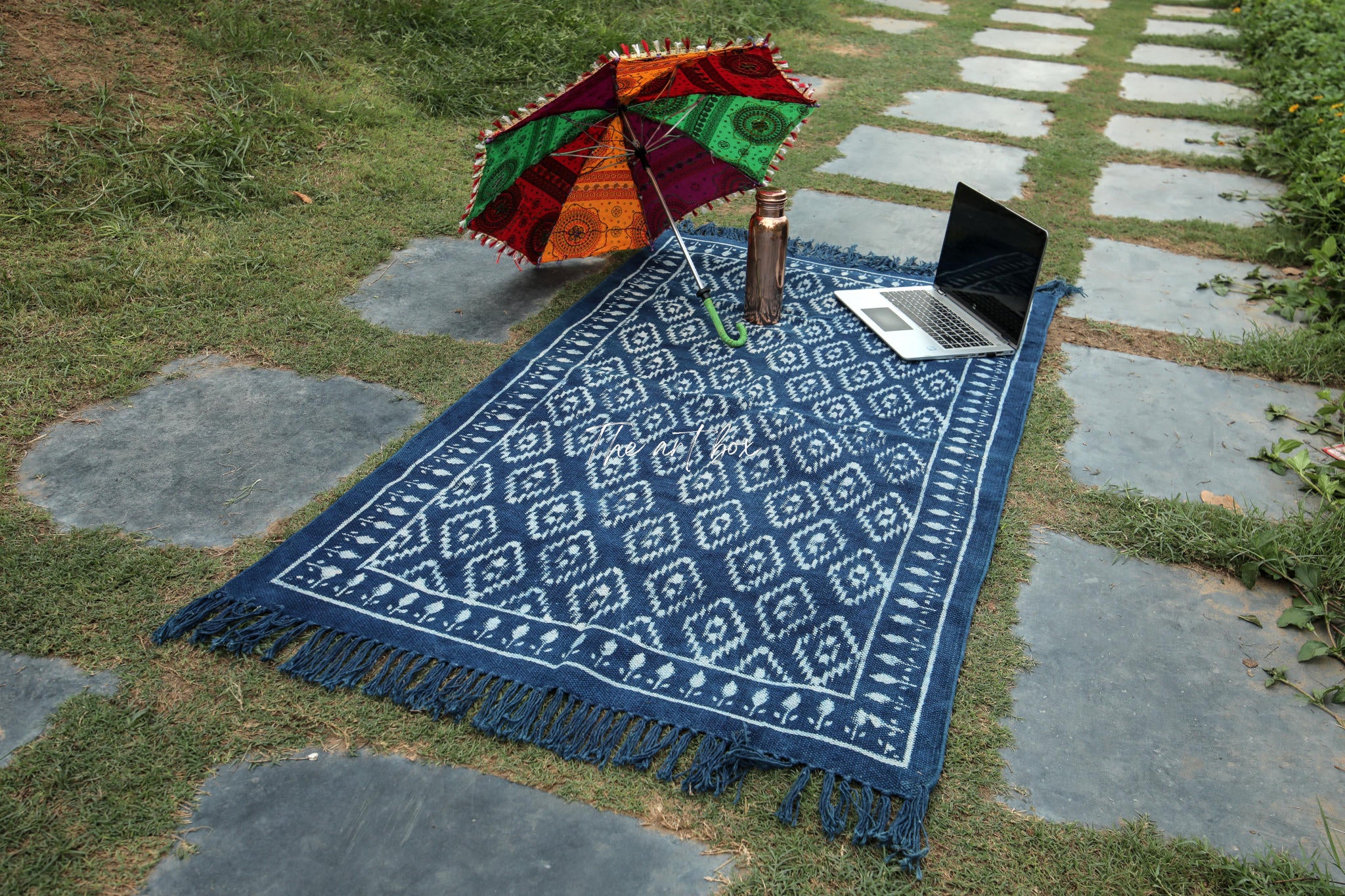 Indigo Blue Hand Block Print Cotton Rectangle Rugs