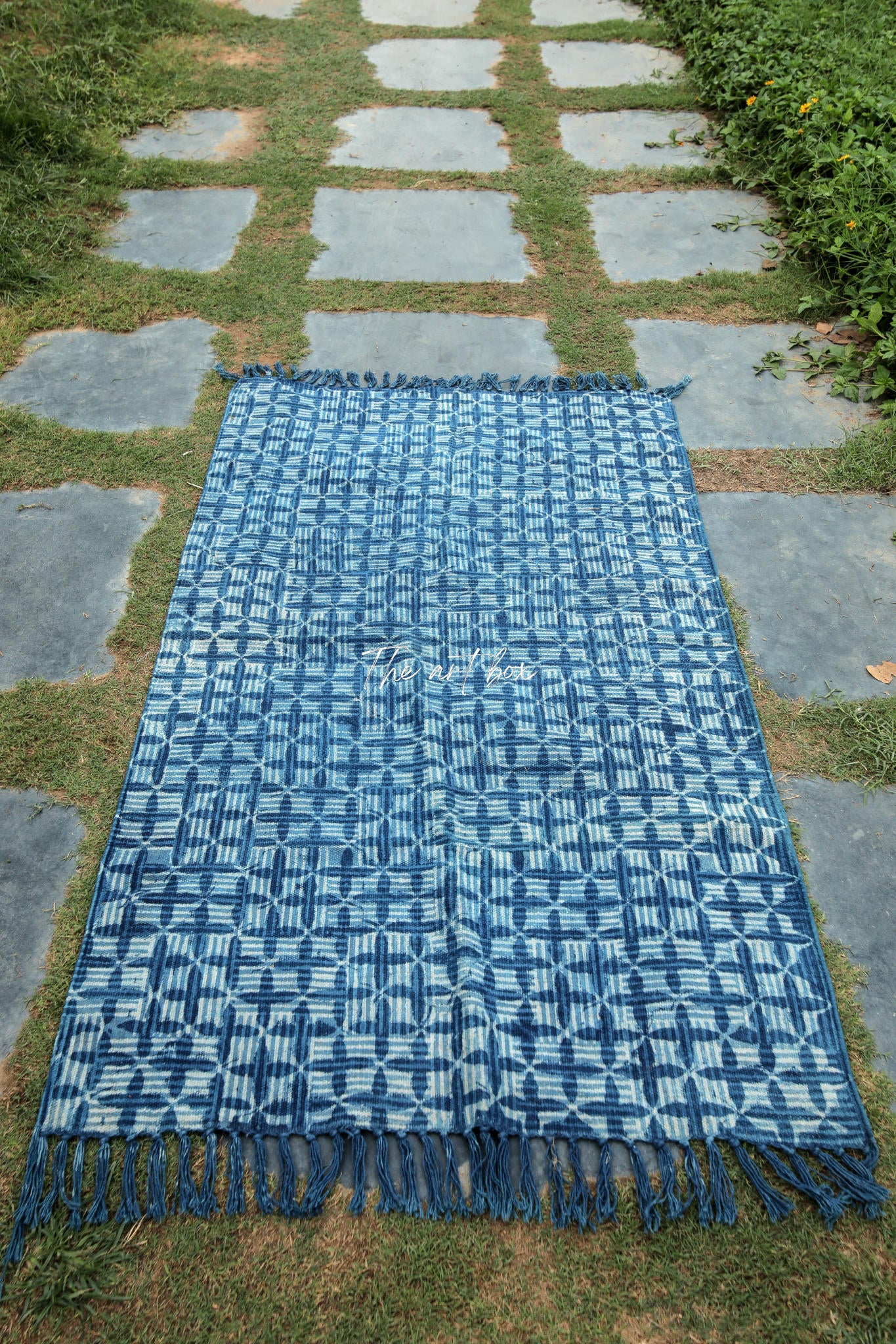 Indigo Blue Hand Block Print Cotton Rectangle  Rugs