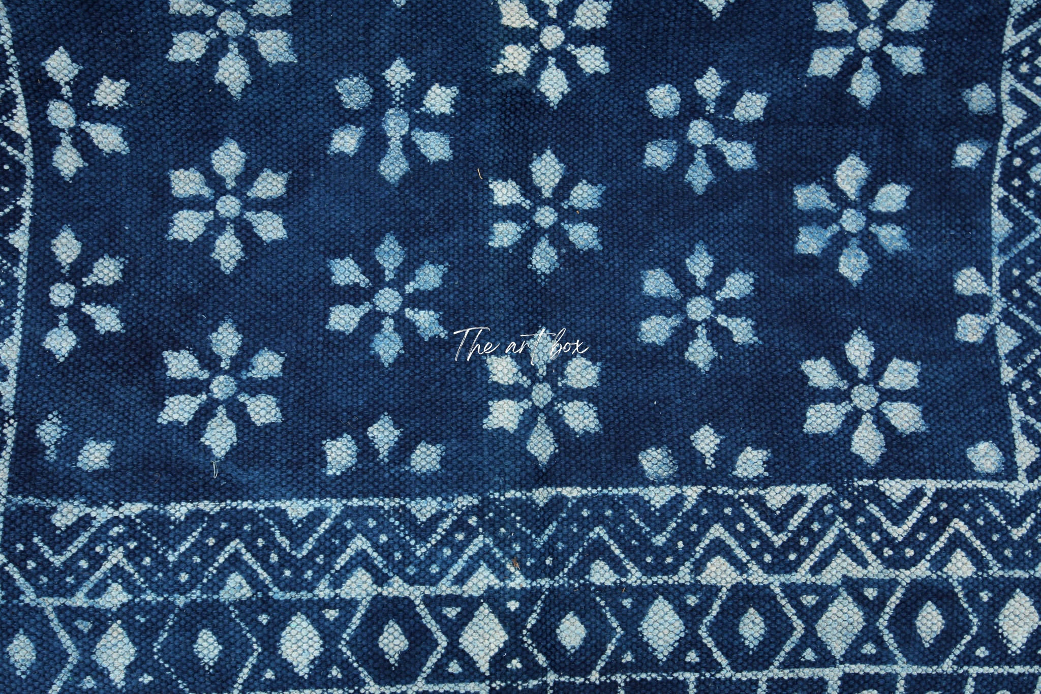 Indigo Blue Hand Block Print Cotton Rectangle Rugs