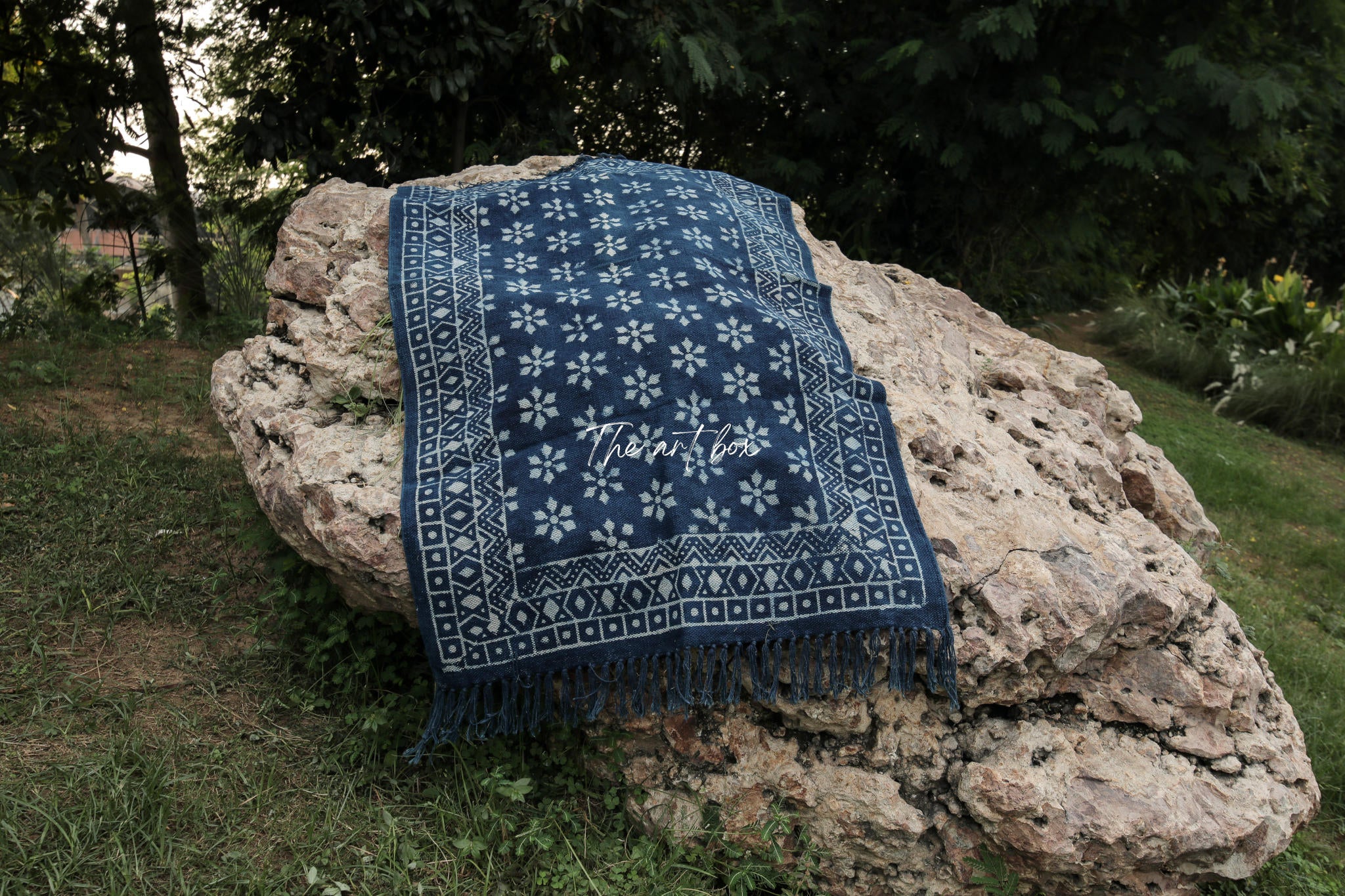 Indigo Blue Hand Block Print Cotton Rectangle Rugs