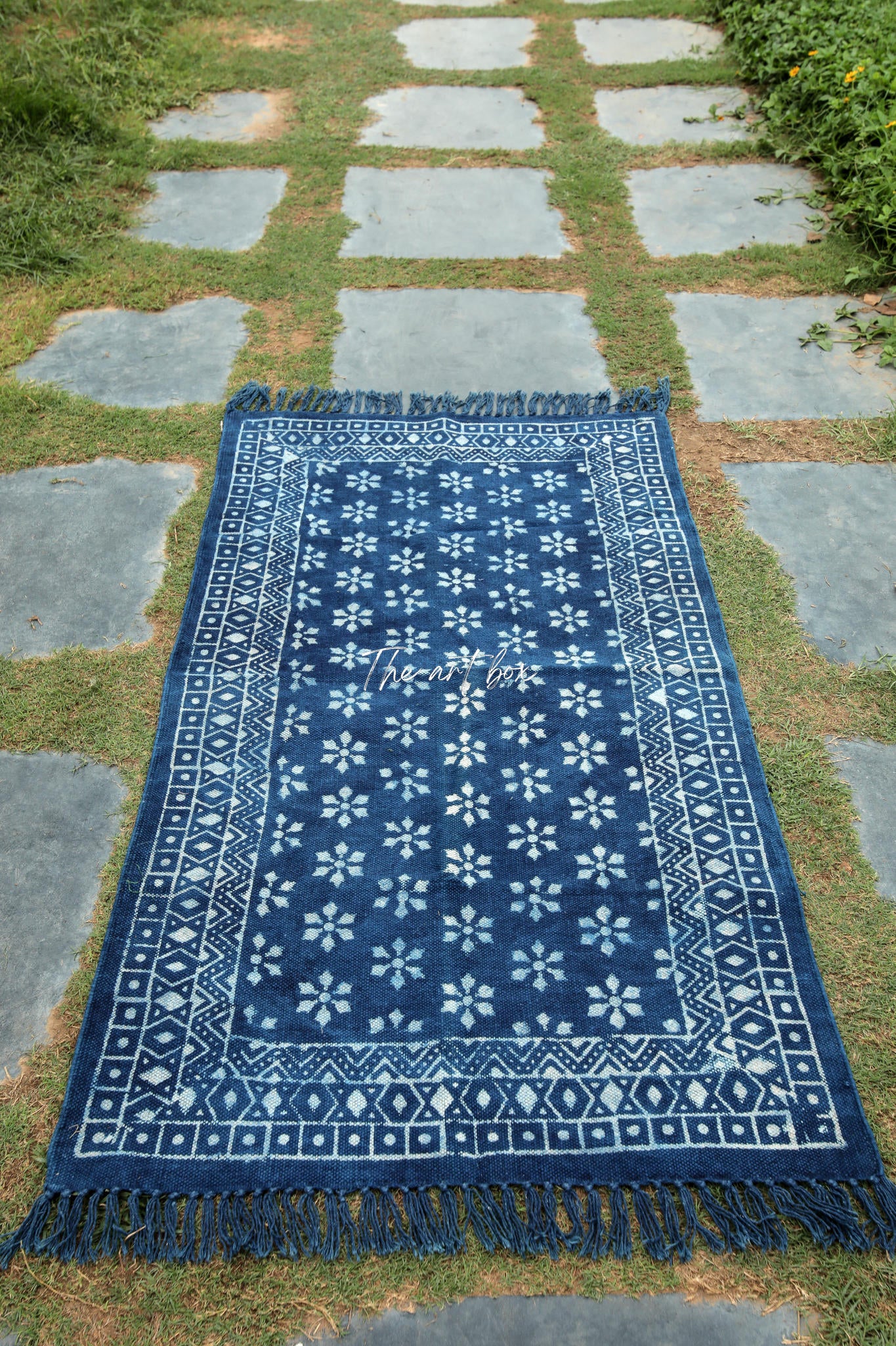 Indigo Blue Hand Block Print Cotton Rectangle  Rugs