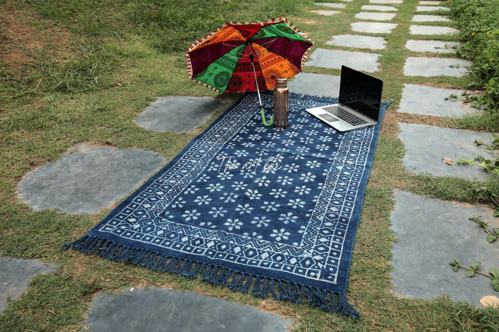 Indigo Blue Hand Block Print Cotton Rectangle Rugs