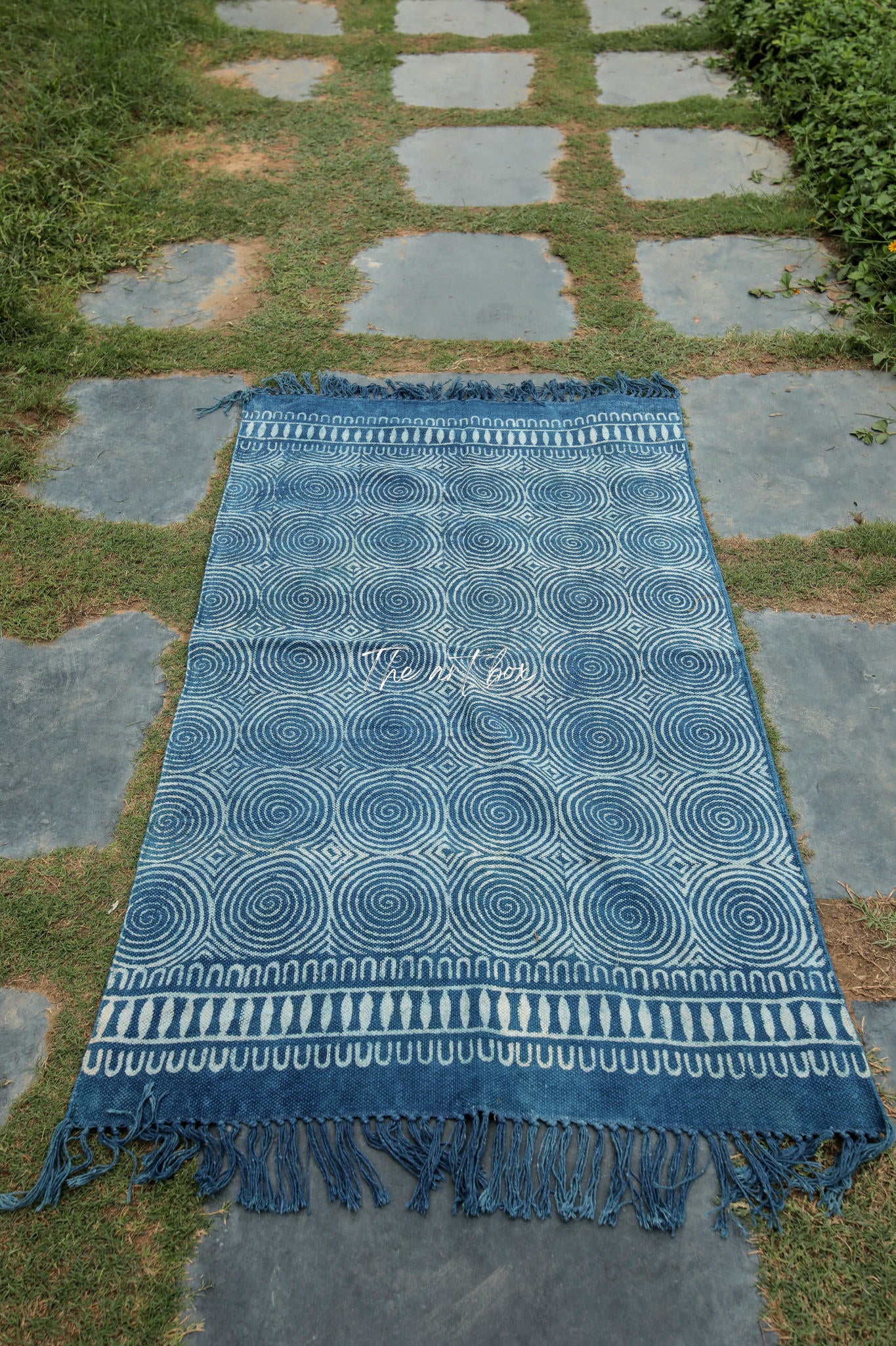 Indigo Blue Hand Block Print Cotton Rectangle  Rugs