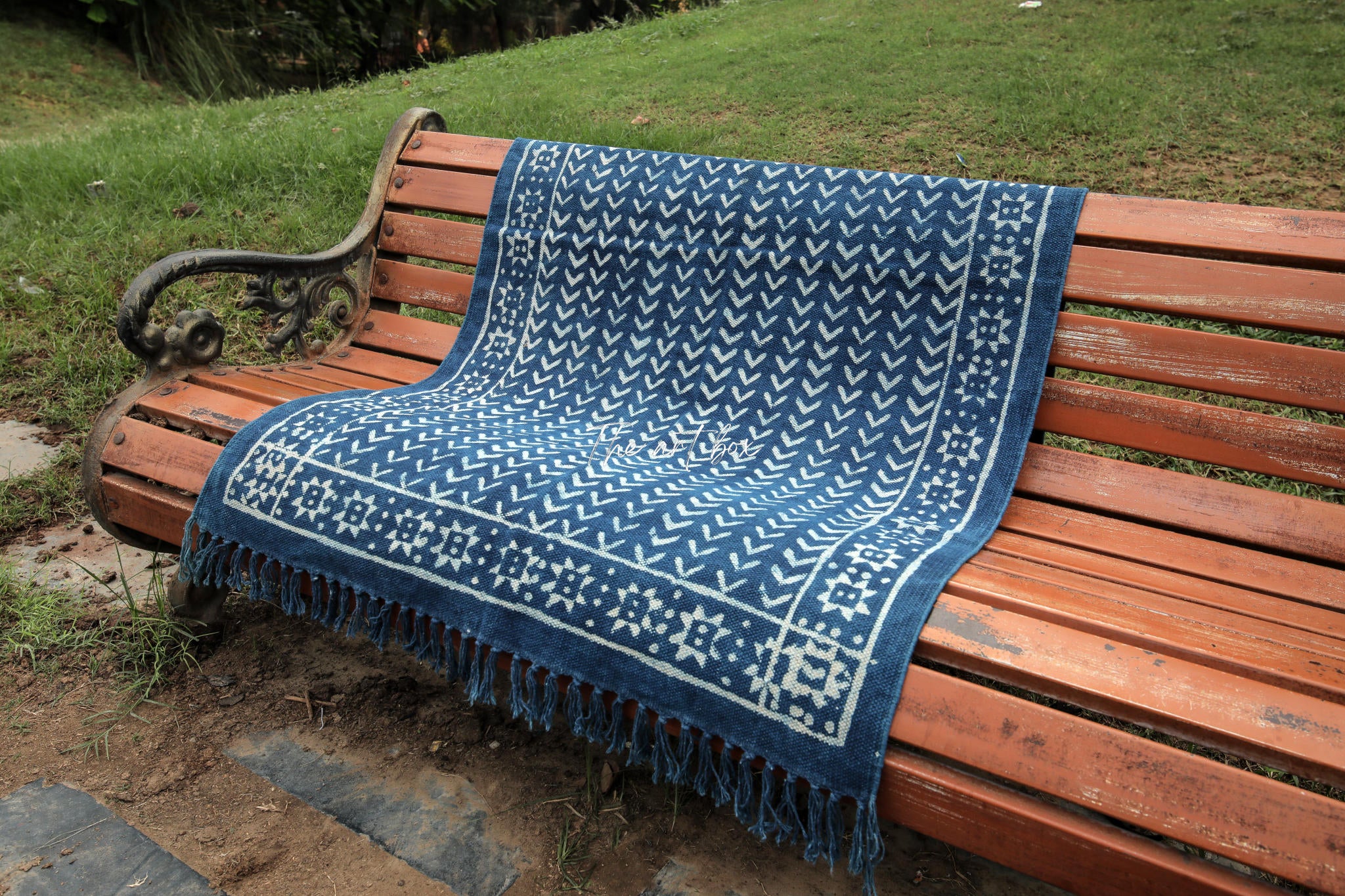 Indigo Blue Dabu Print Cotton Rectangle Rugs