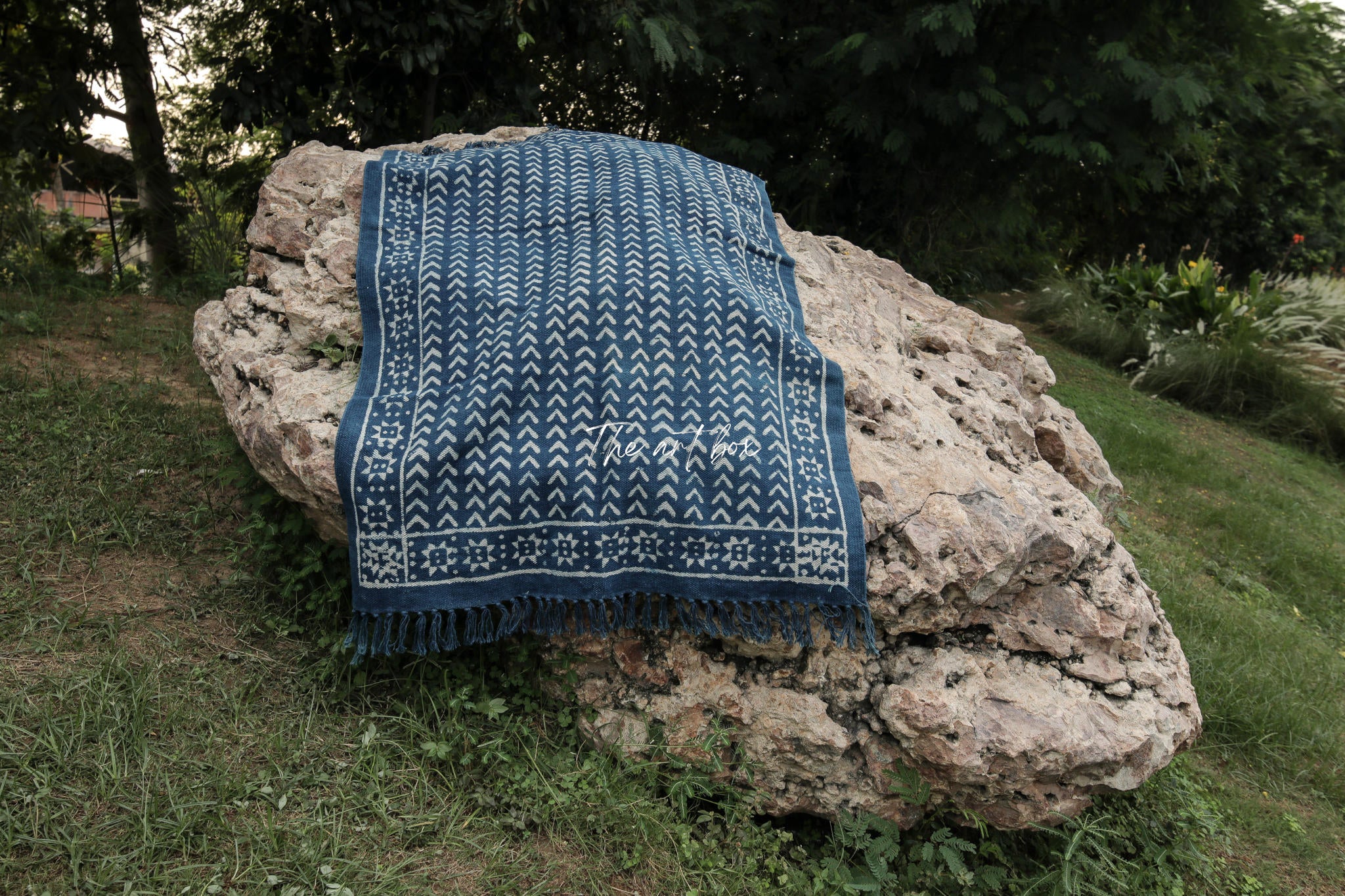 Indigo Blue Dabu Print Cotton Rectangle Rugs