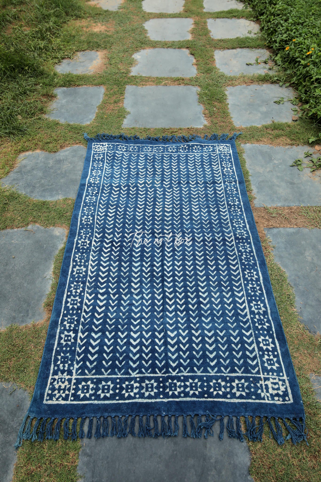 Indigo Blue Dabu Print Cotton Rectangle Rugs