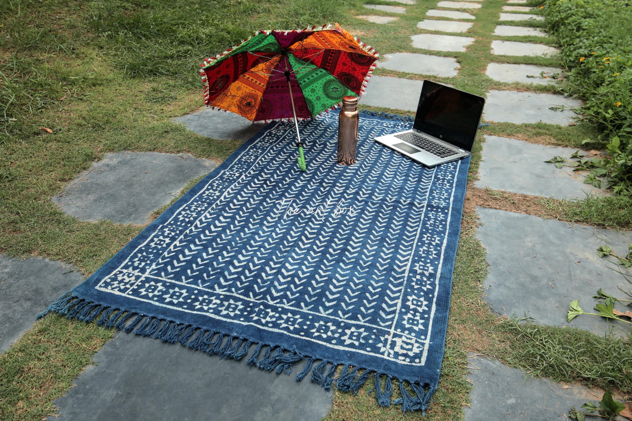 Indigo Blue Dabu Print Cotton Rectangle Rugs