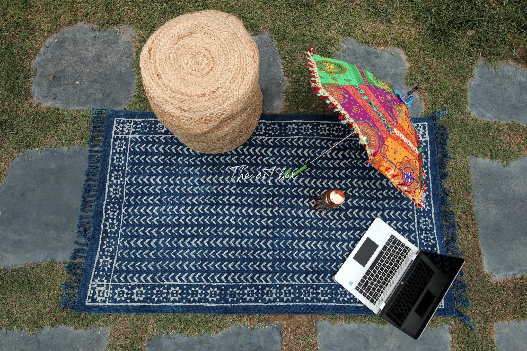 Indigo Blue Dabu Print Cotton Rectangle Rugs