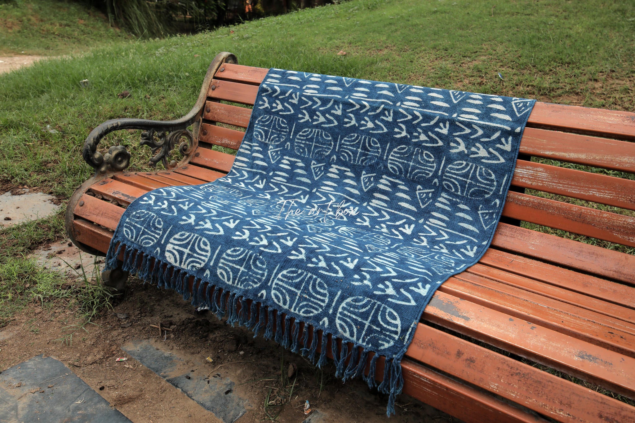 Indigo Blue Dabu Print Cotton Rectangle Rugs