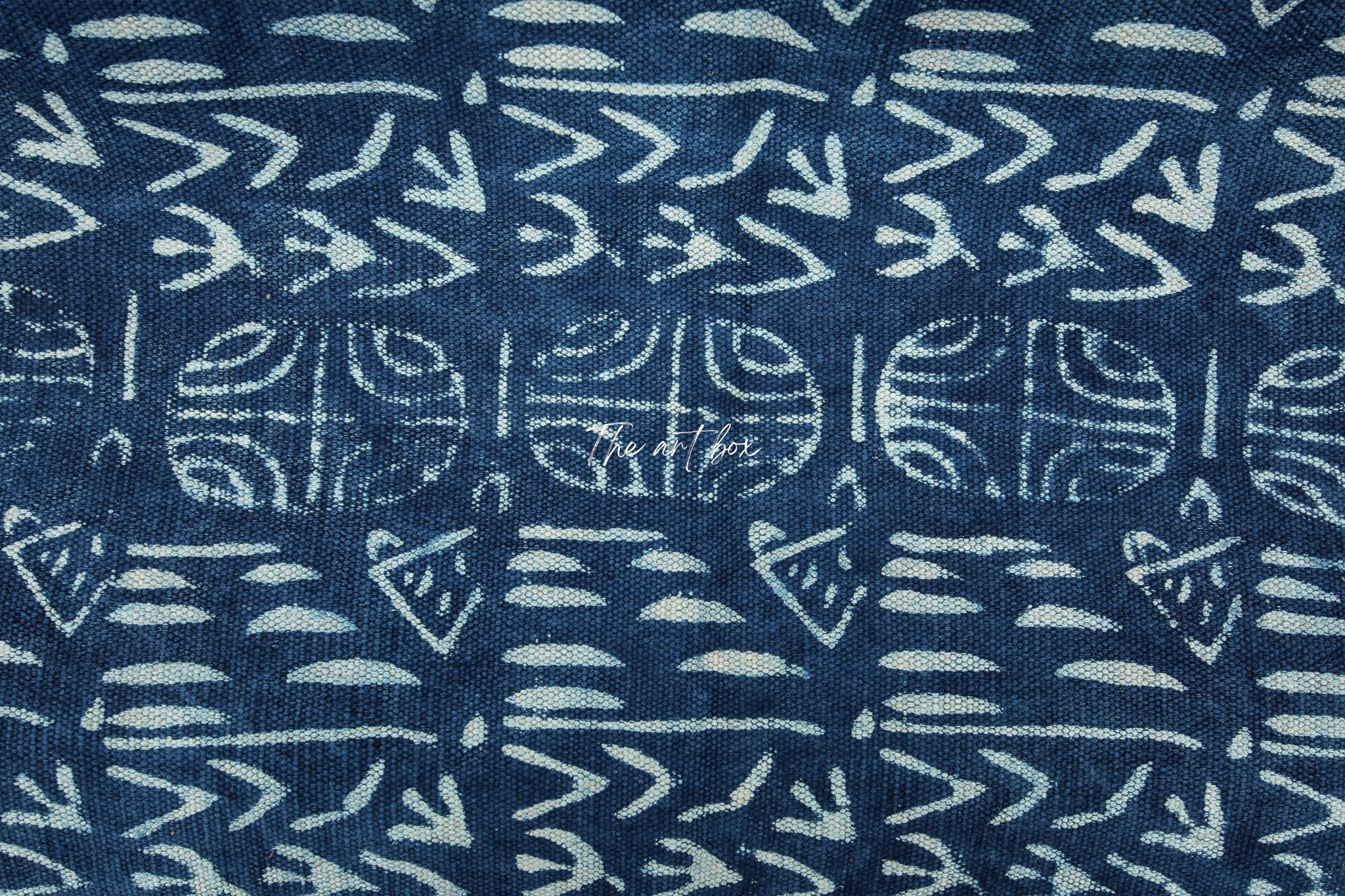 Indigo Blue Dabu Print Cotton Rectangle Rugs