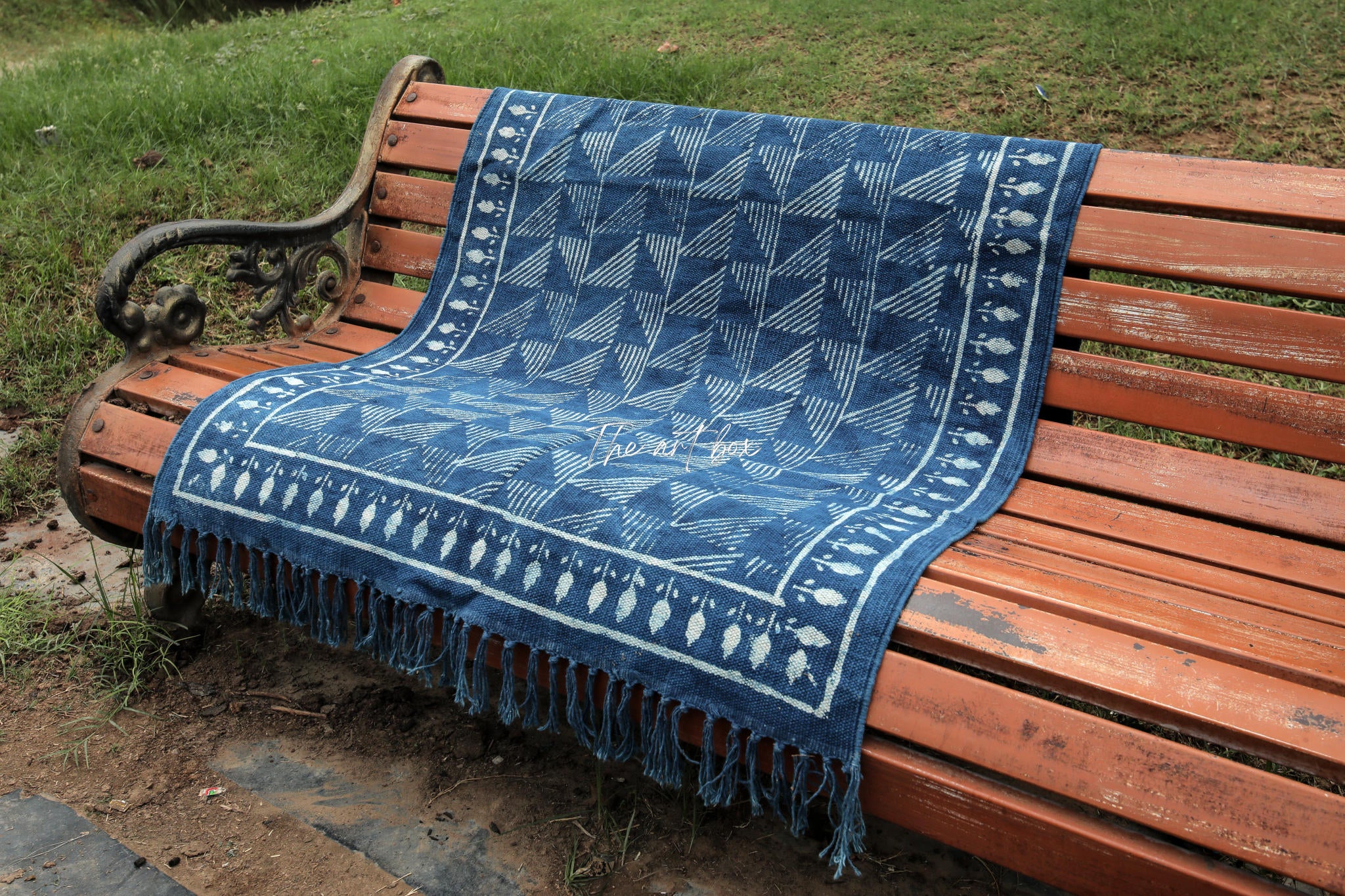 Indigo Blue Dabu Print Cotton Rectangle Rugs