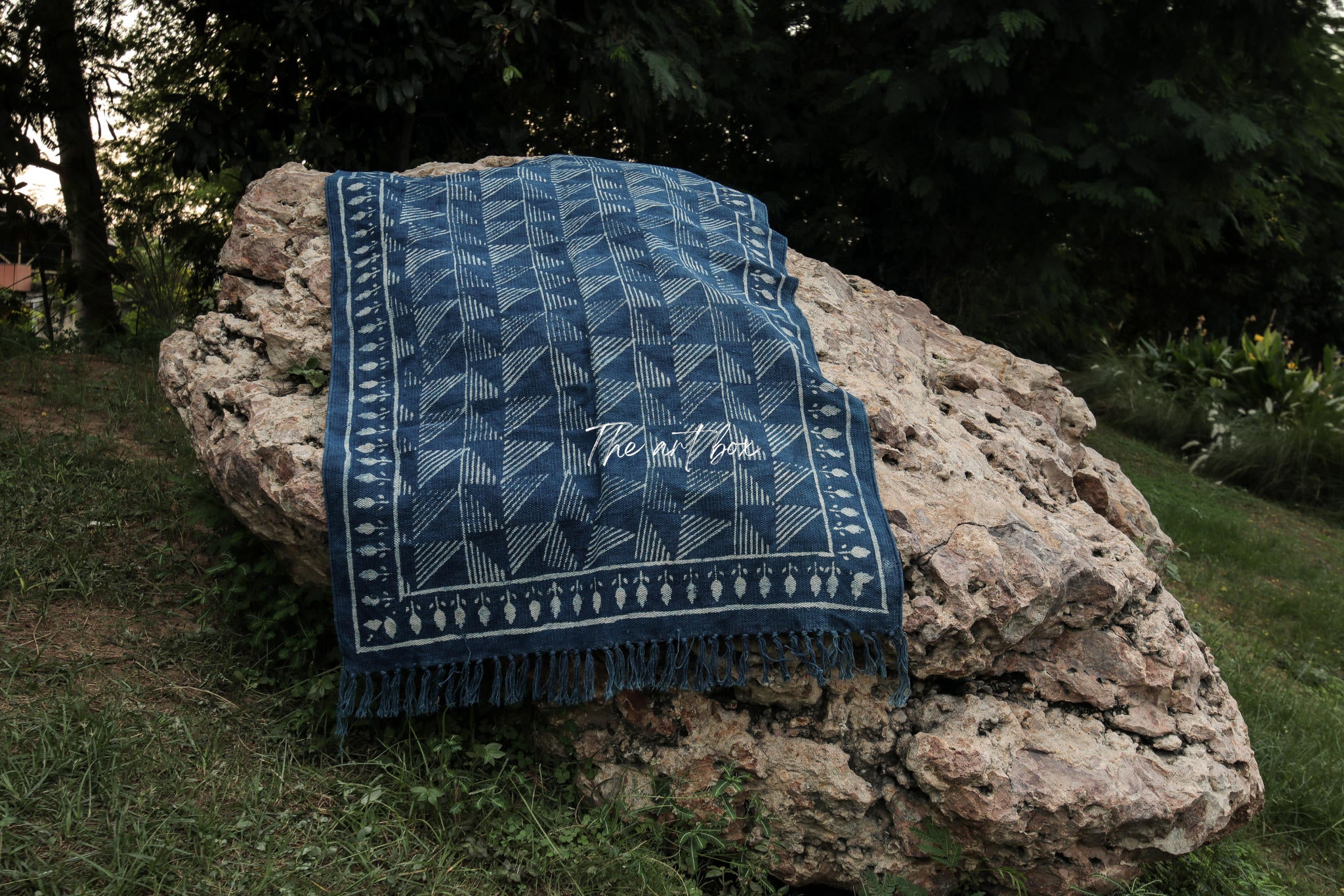 Indigo Blue Dabu Print Cotton Rectangle Rugs