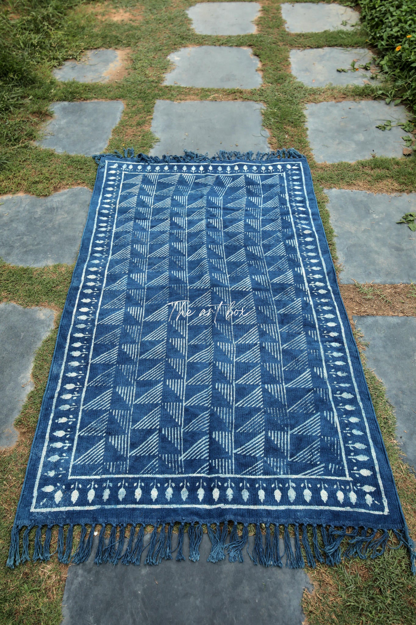 Indigo Blue Dabu Print Cotton Rectangle Rugs