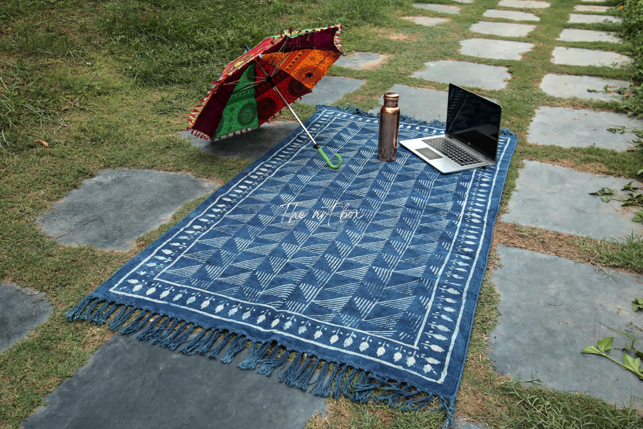 Indigo Blue Dabu Print Cotton Rectangle Rugs