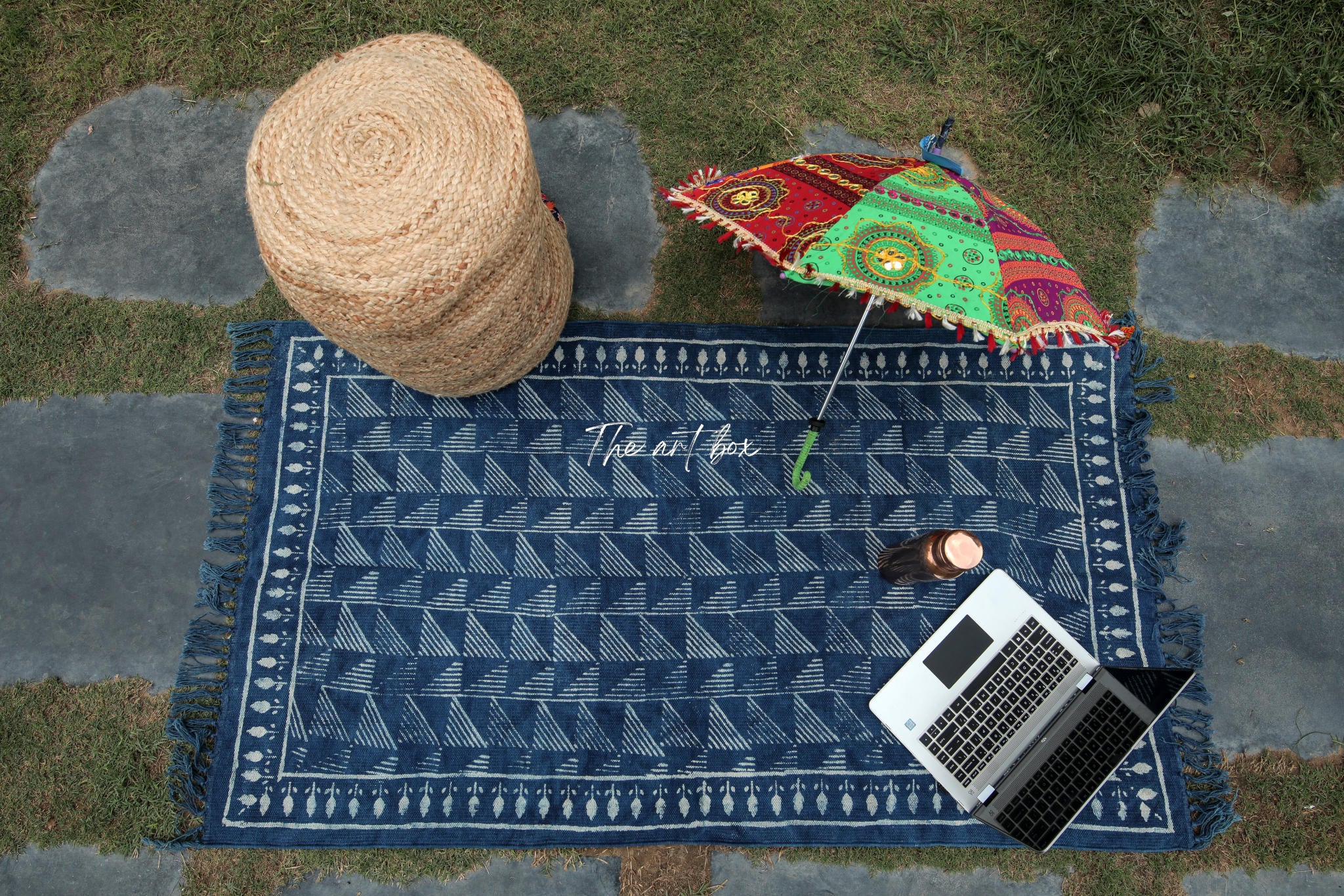 Indigo Blue Dabu Print Cotton Rectangle Rugs