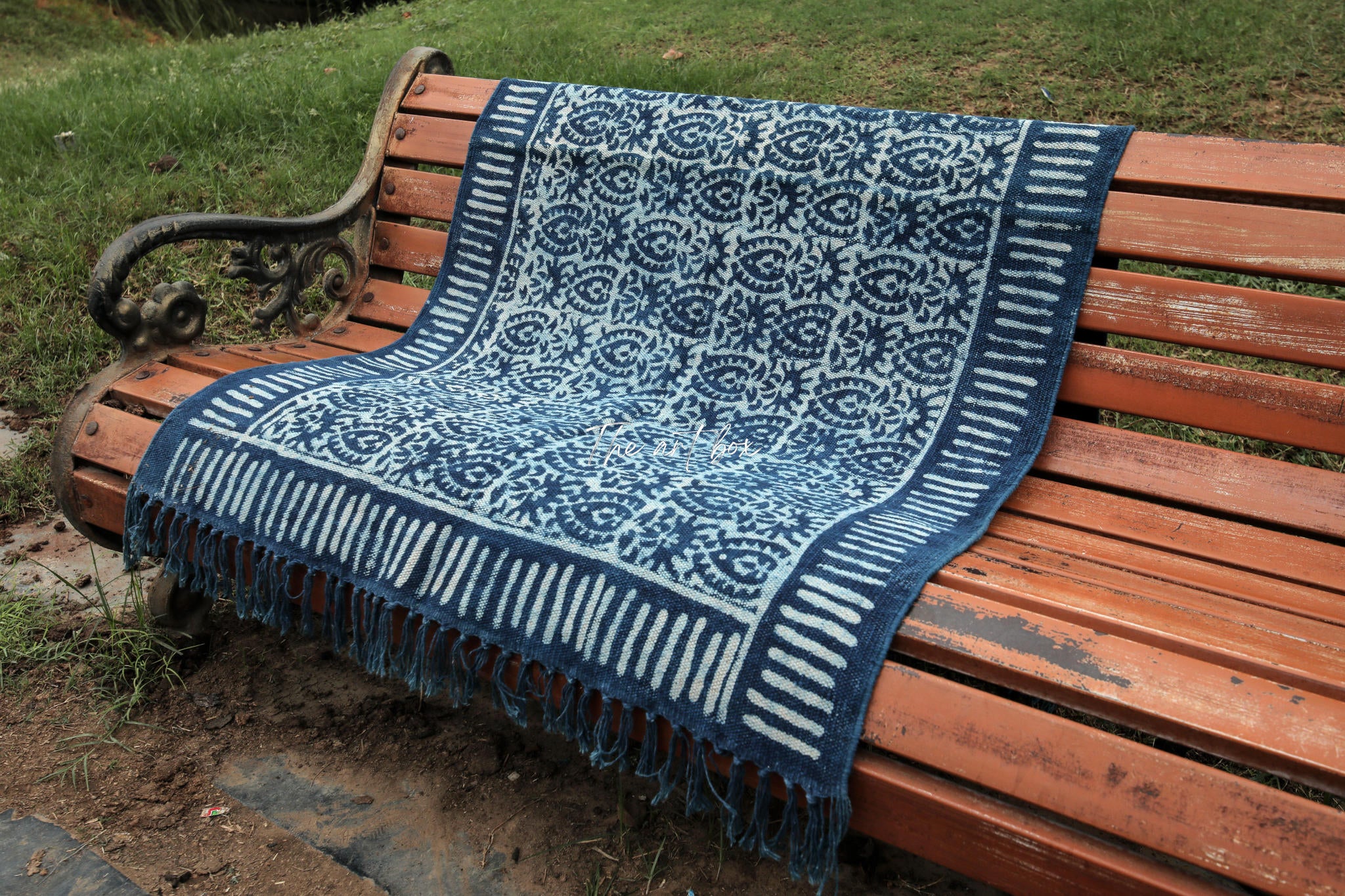 Indigo Blue Hand Block Print Cotton Rectangle Rugs