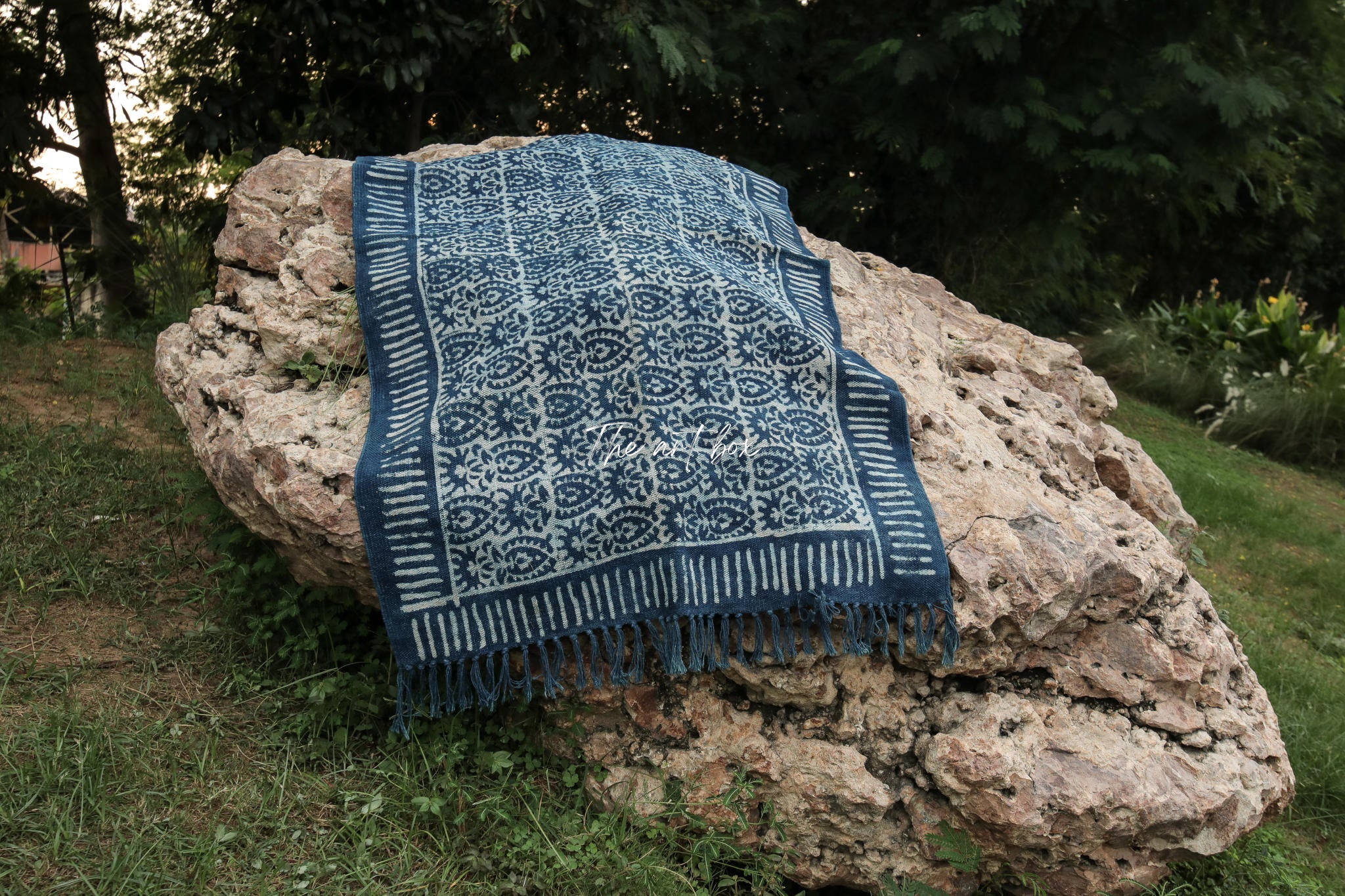 Indigo Blue Hand Block Print Cotton Rectangle Rugs