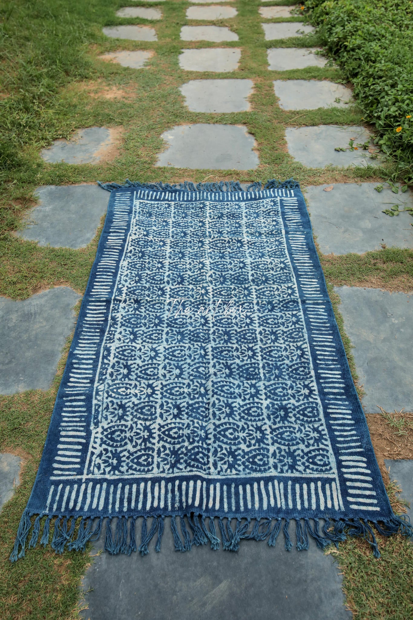 Indigo Blue Hand Block Print Cotton Rectangle Rugs