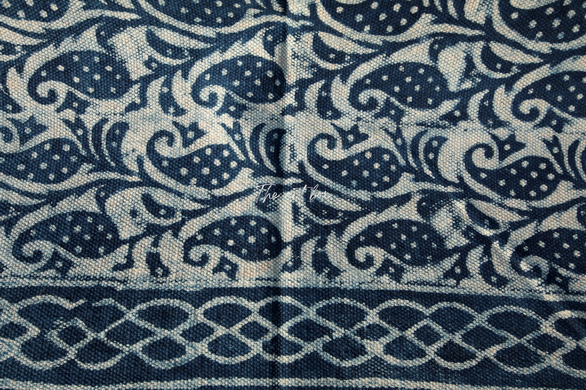 Indigo Blue Dabu Block Print Cotton Rectangle Rugs