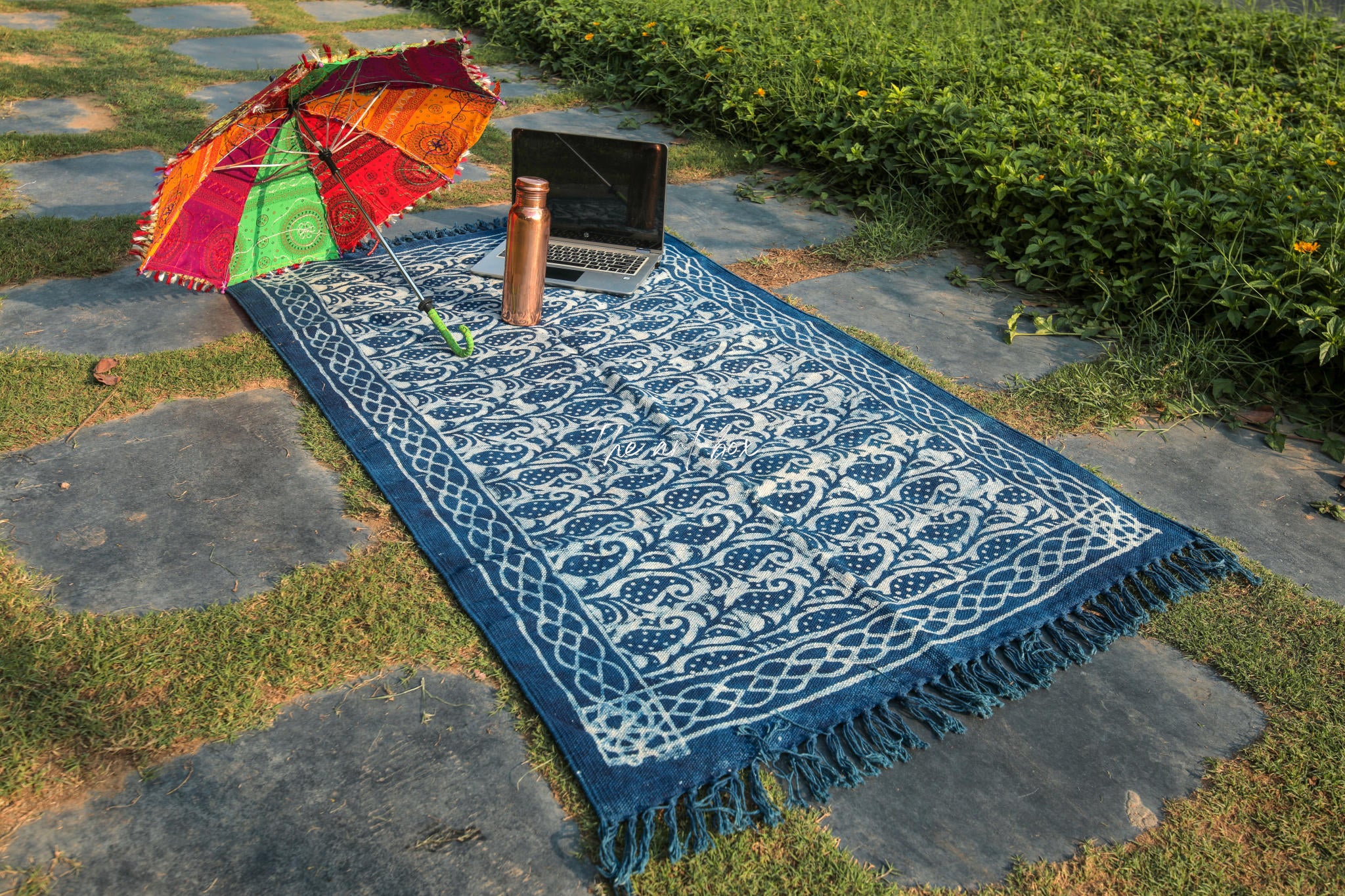 Indigo Blue Dabu Block Print Cotton Rectangle Rugs