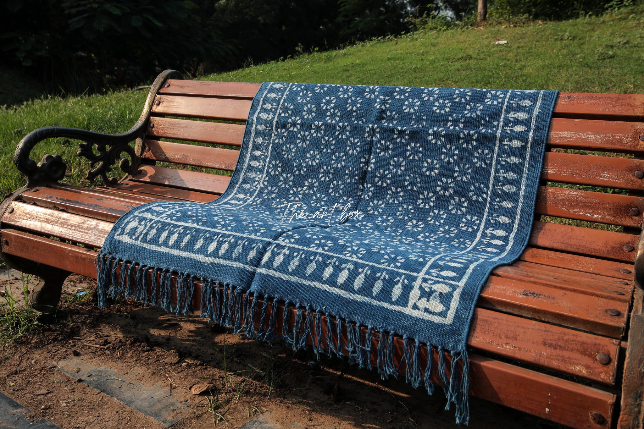 Indigo Blue Hand Block Print Cotton Rectangle Rugs