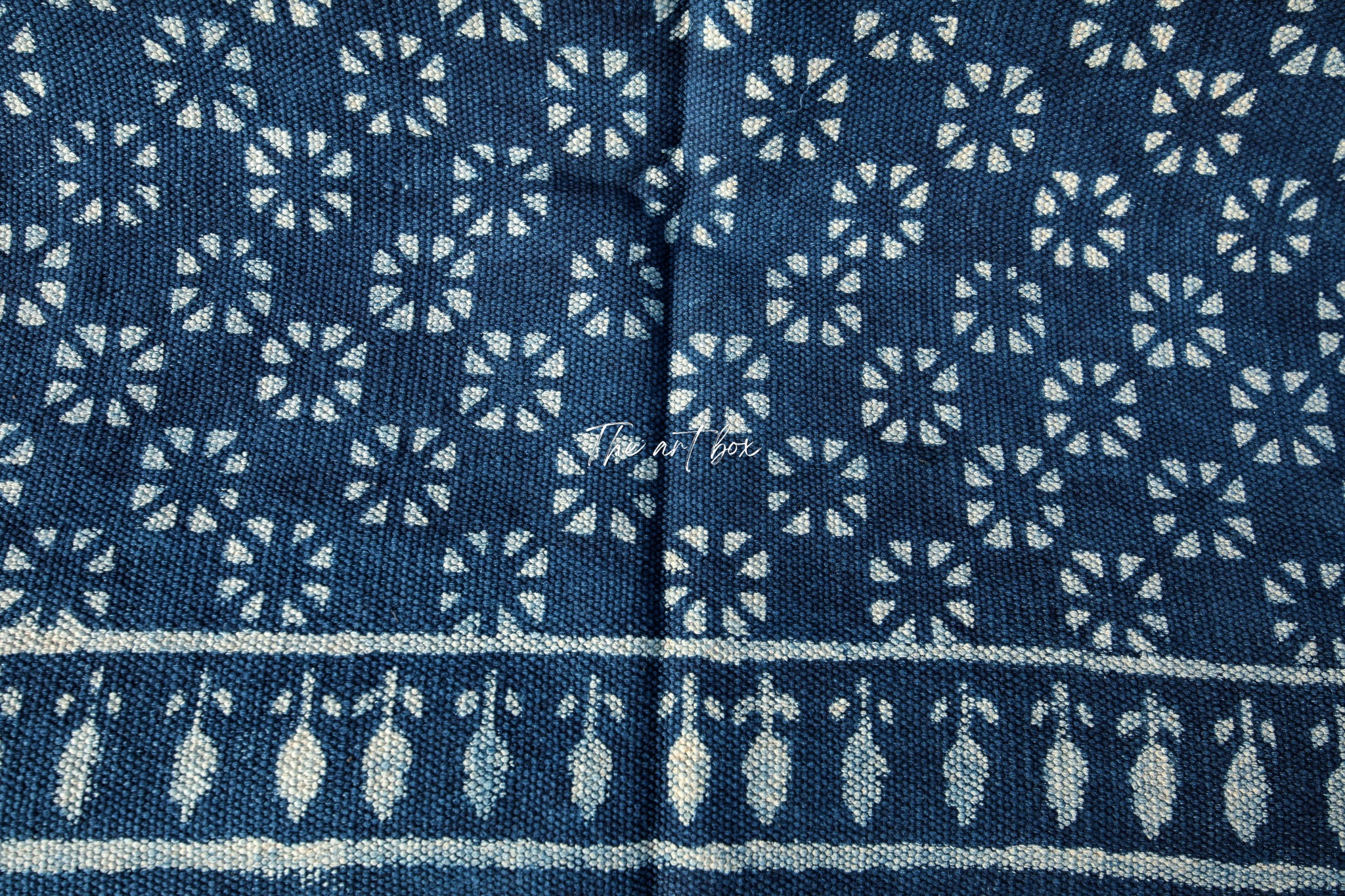 Indigo Blue Hand Block Print Cotton Rectangle Rugs