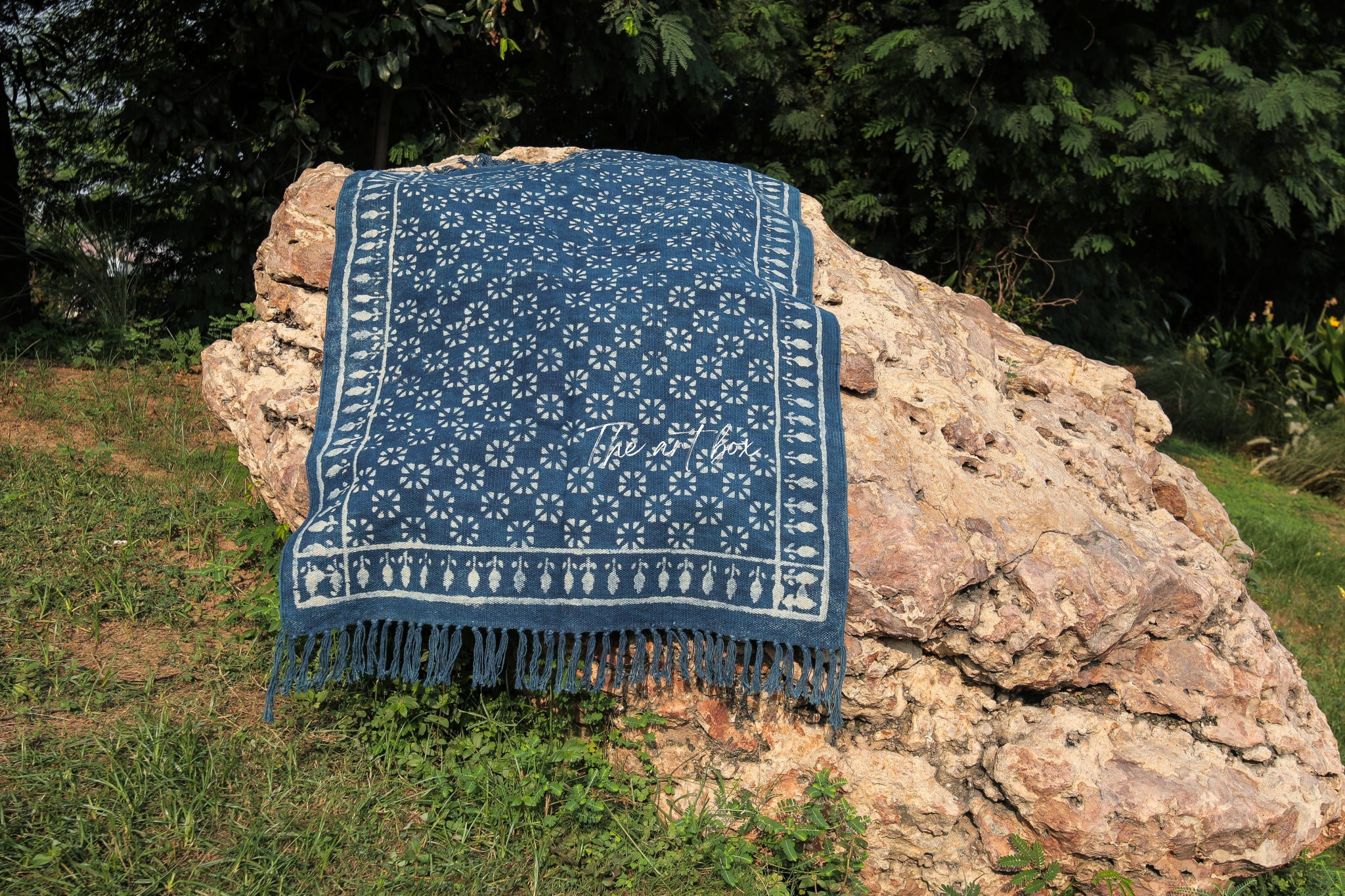 Indigo Blue Hand Block Print Cotton Rectangle Rugs