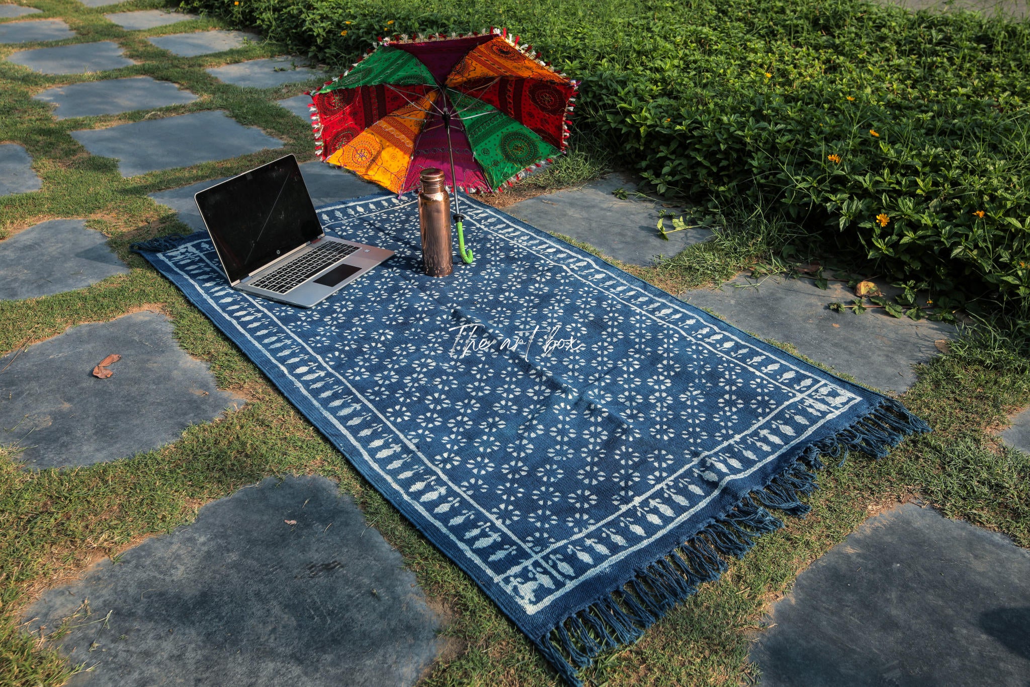 Indigo Blue Hand Block Print Cotton Rectangle Rugs