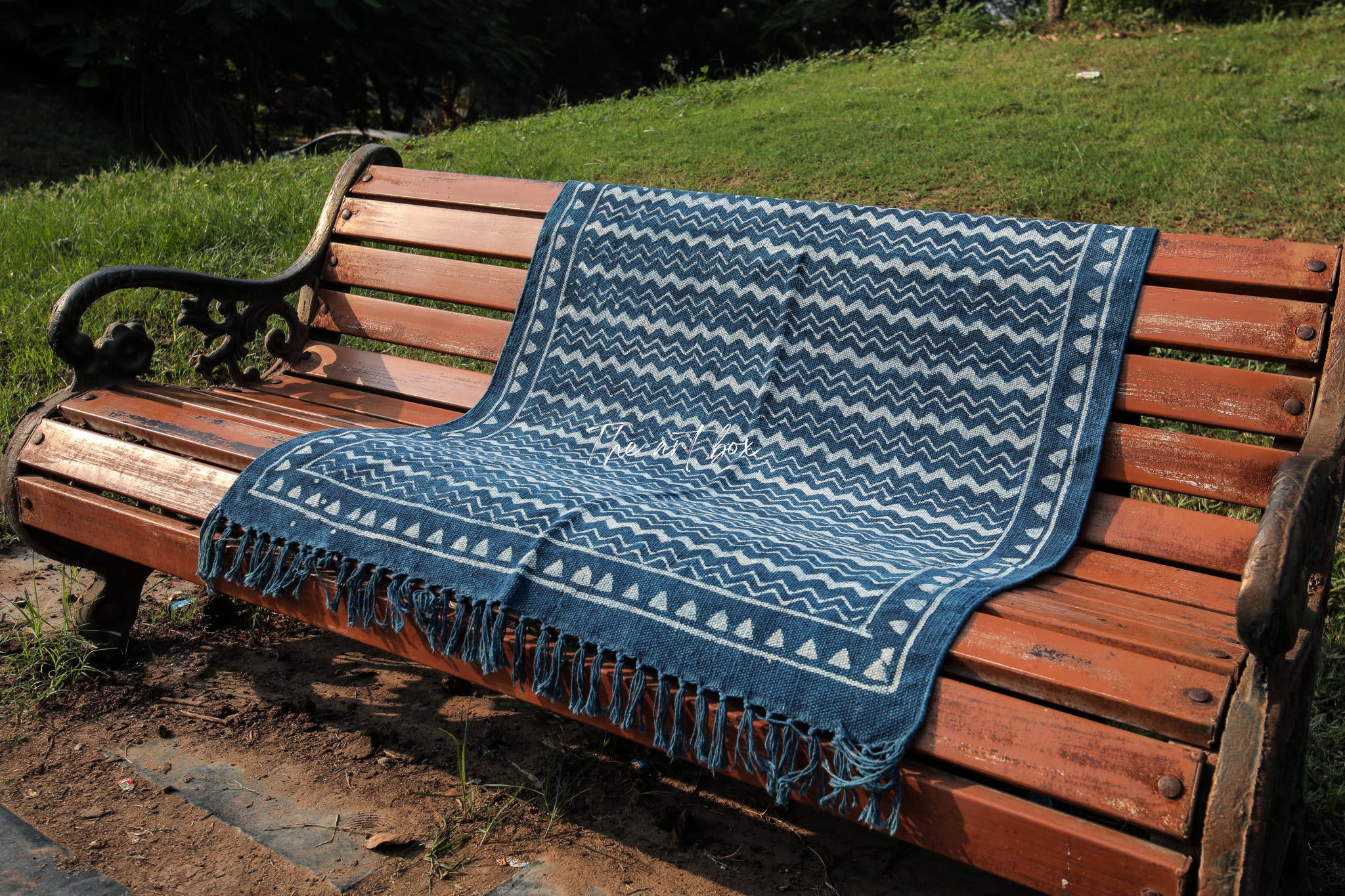 Indigo Blue Dabu Print Cotton Rectangle Rugs