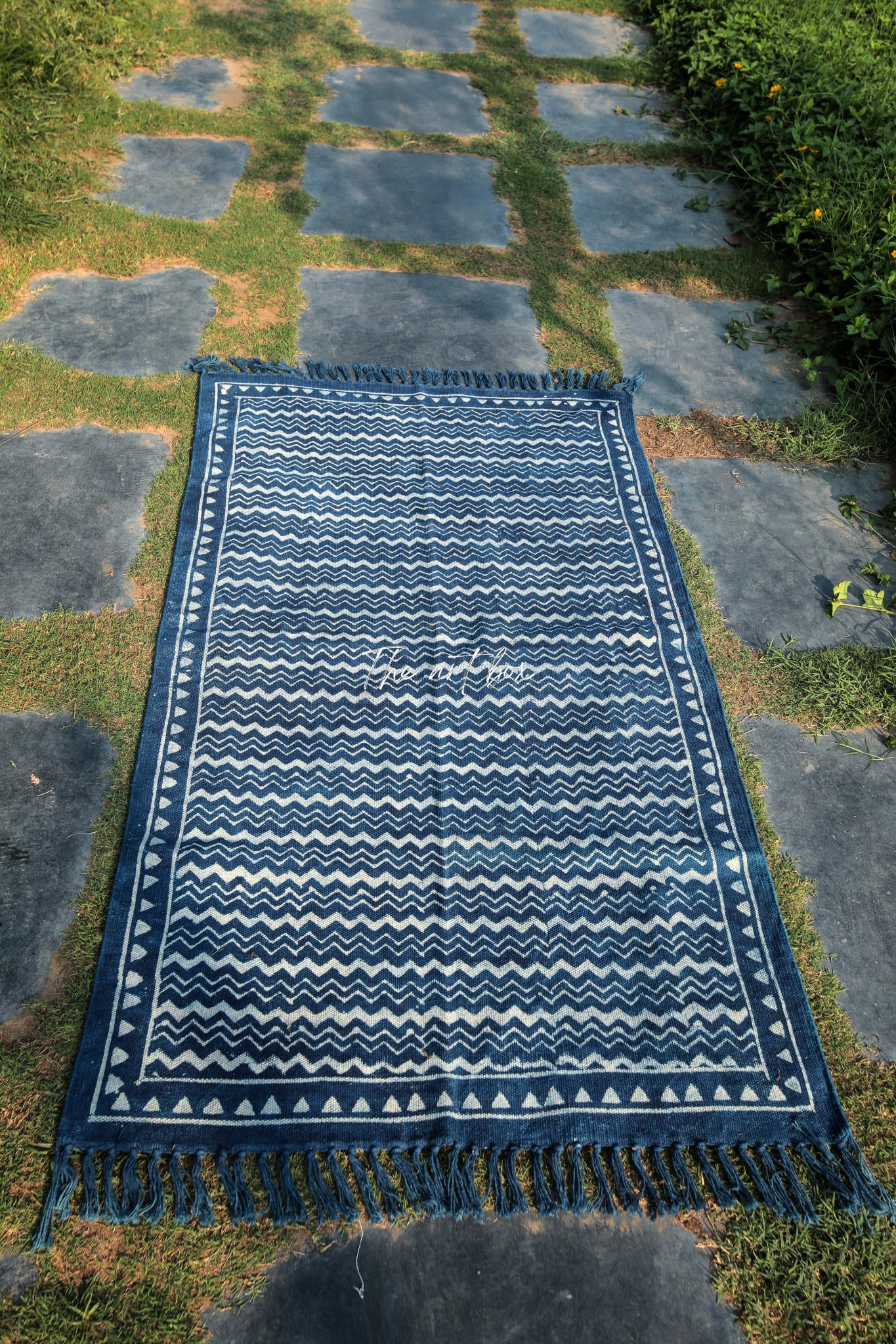 Indigo Blue Dabu Print Cotton Rectangle Rugs