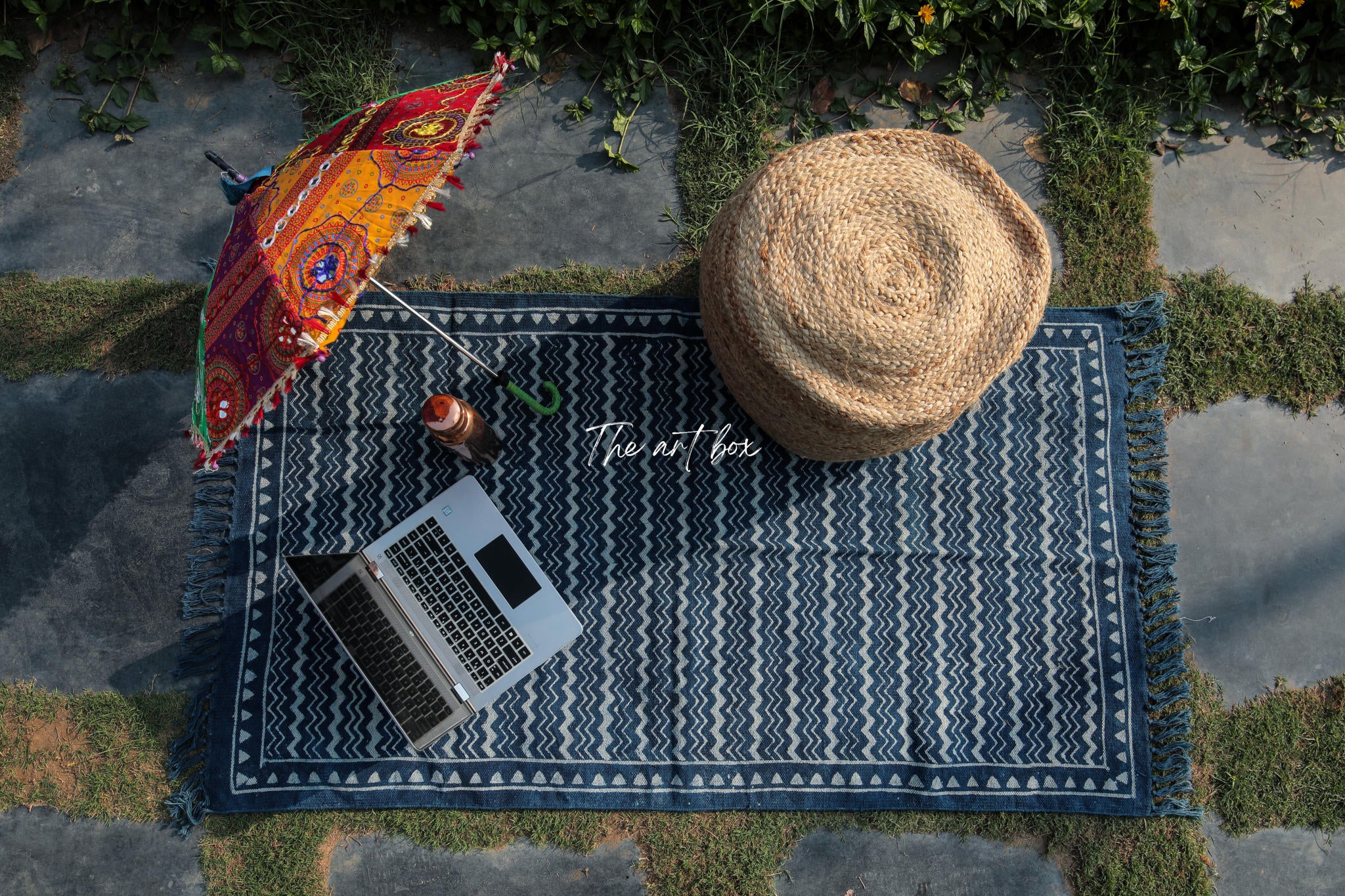 Indigo Blue Dabu Print Cotton Rectangle Rugs