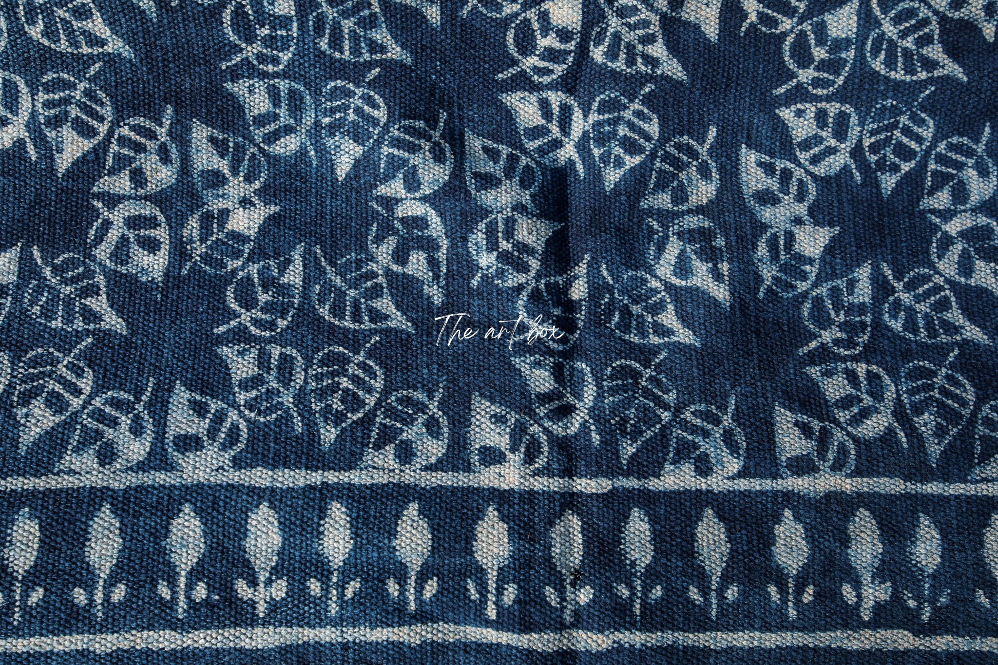 Indigo Blue Dabu Block Print Cotton Rectangle Rugs