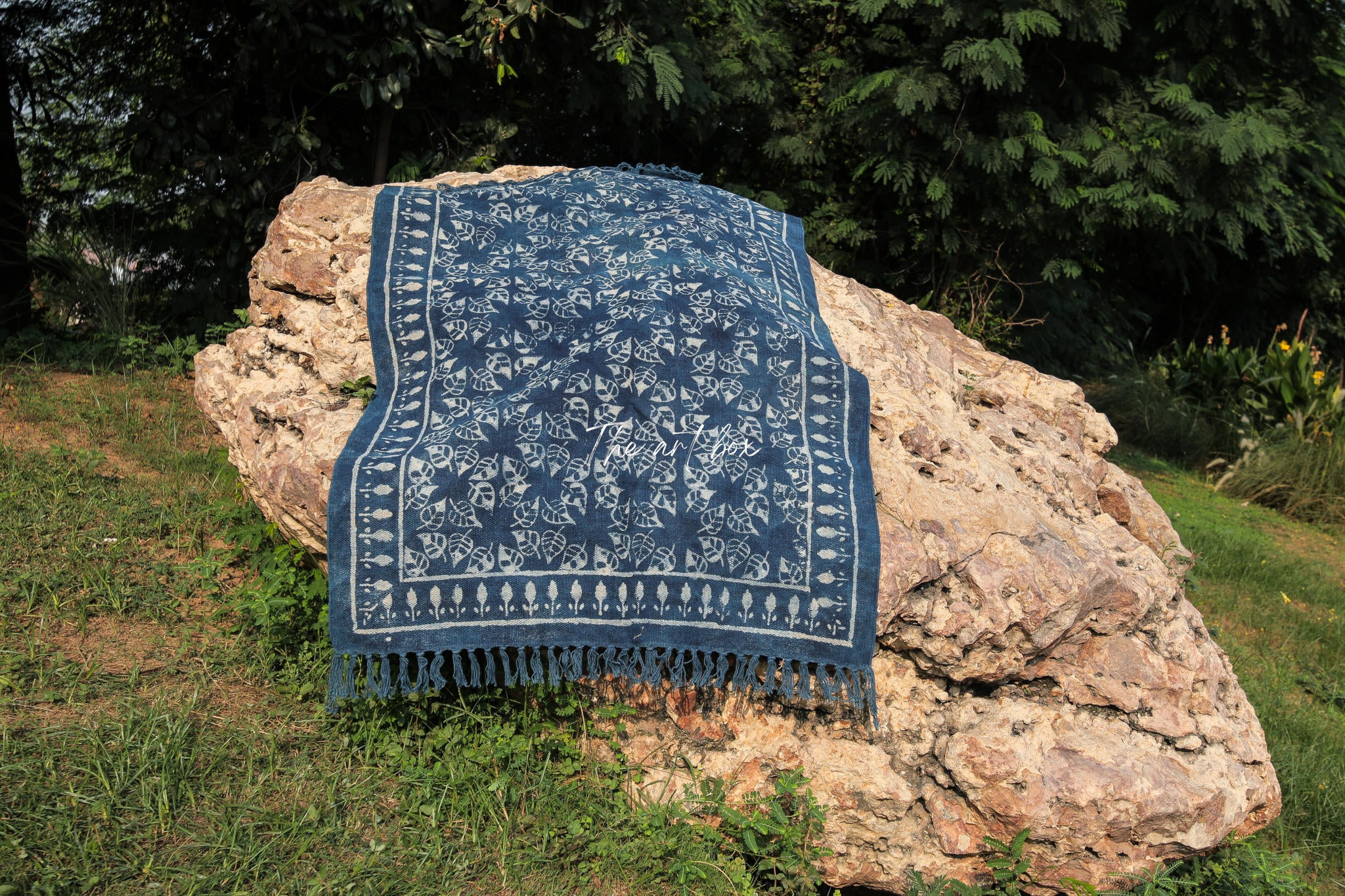 Indigo Blue Dabu Block Print Cotton Rectangle Rugs