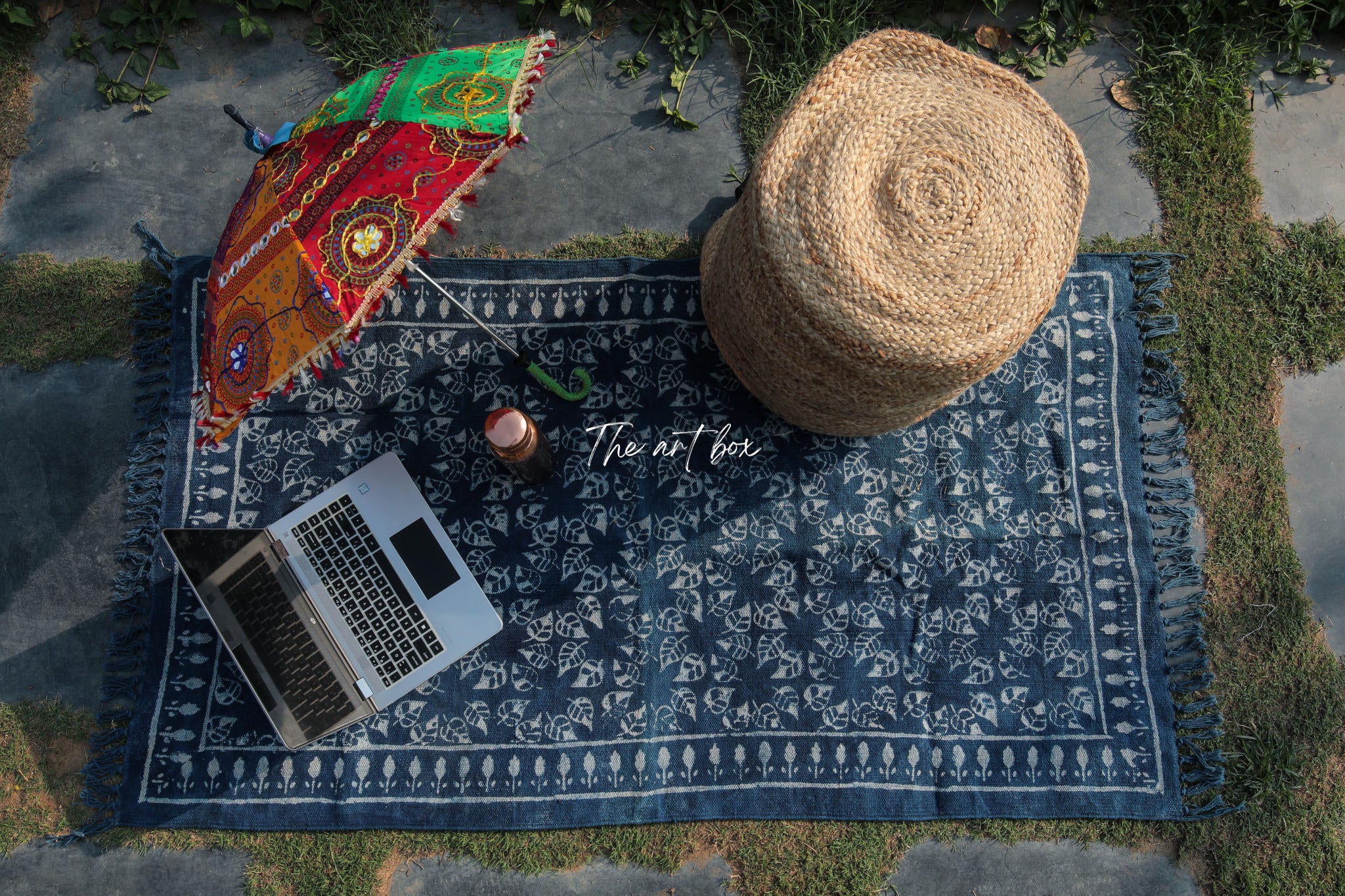 Indigo Blue Dabu Block Print Cotton Rectangle Rugs