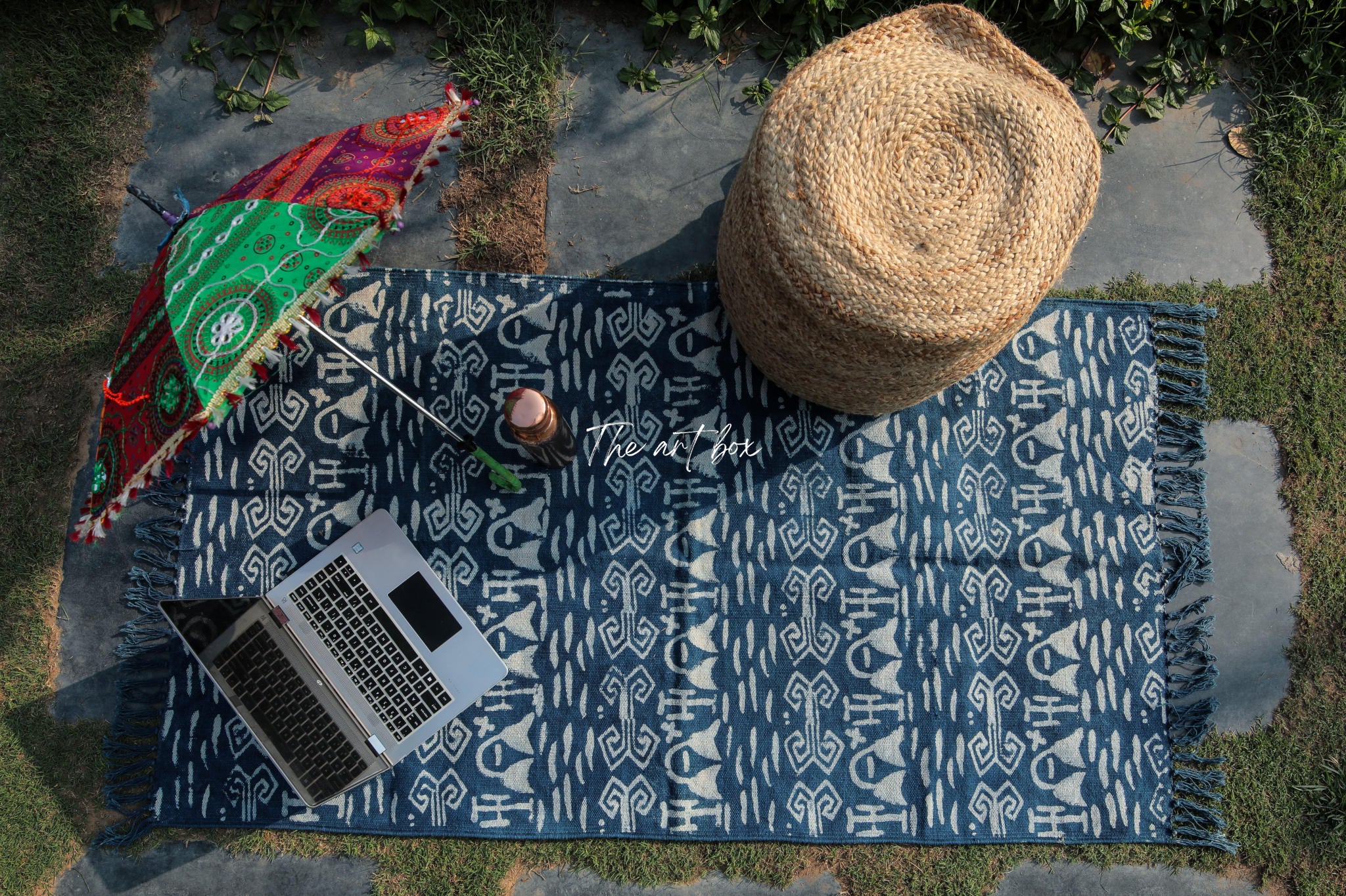 Indigo Blue Dabu Block Print Cotton Rectangle Rugs