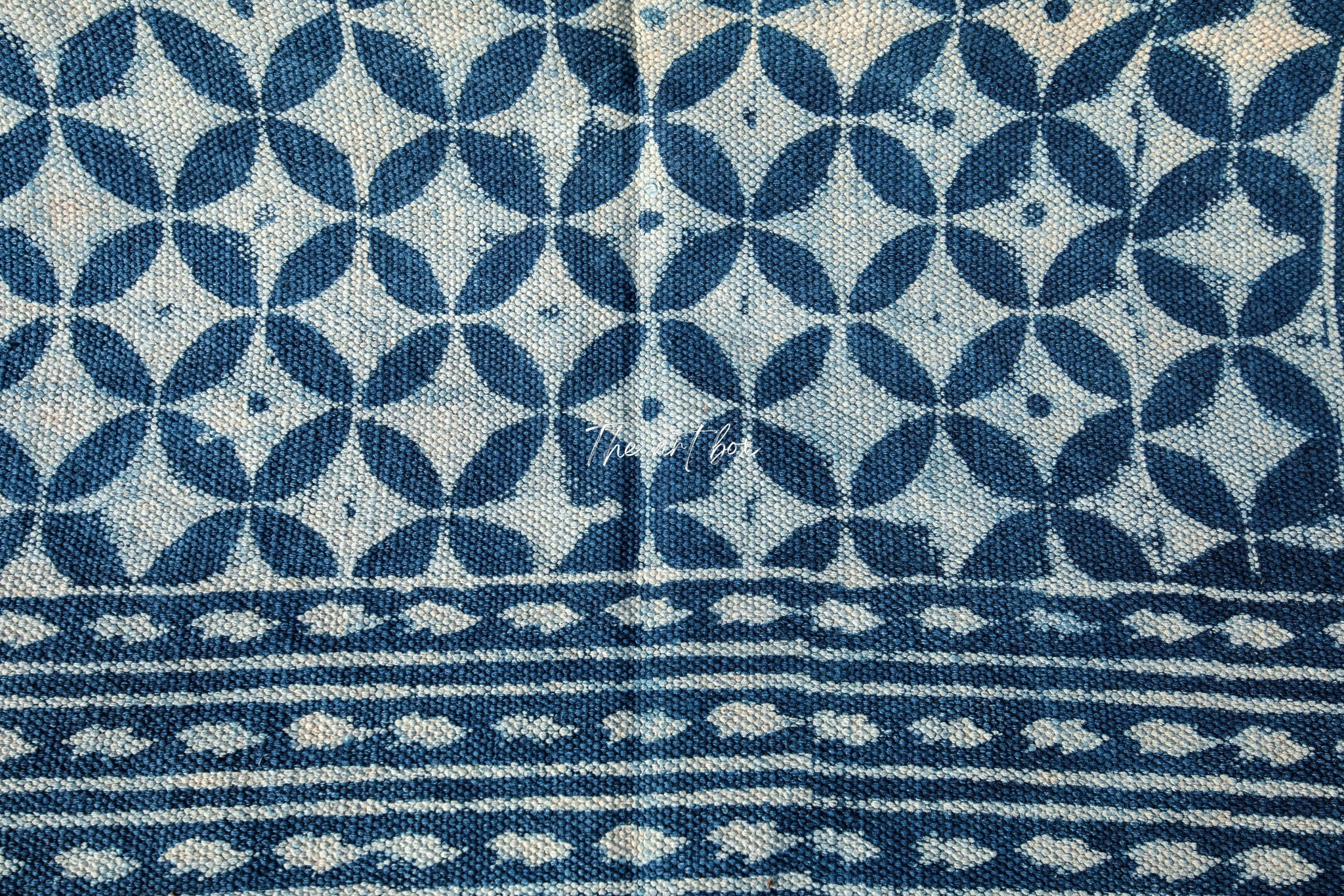 Indigo Blue Hand Block Print Cotton Rectangle Rugs