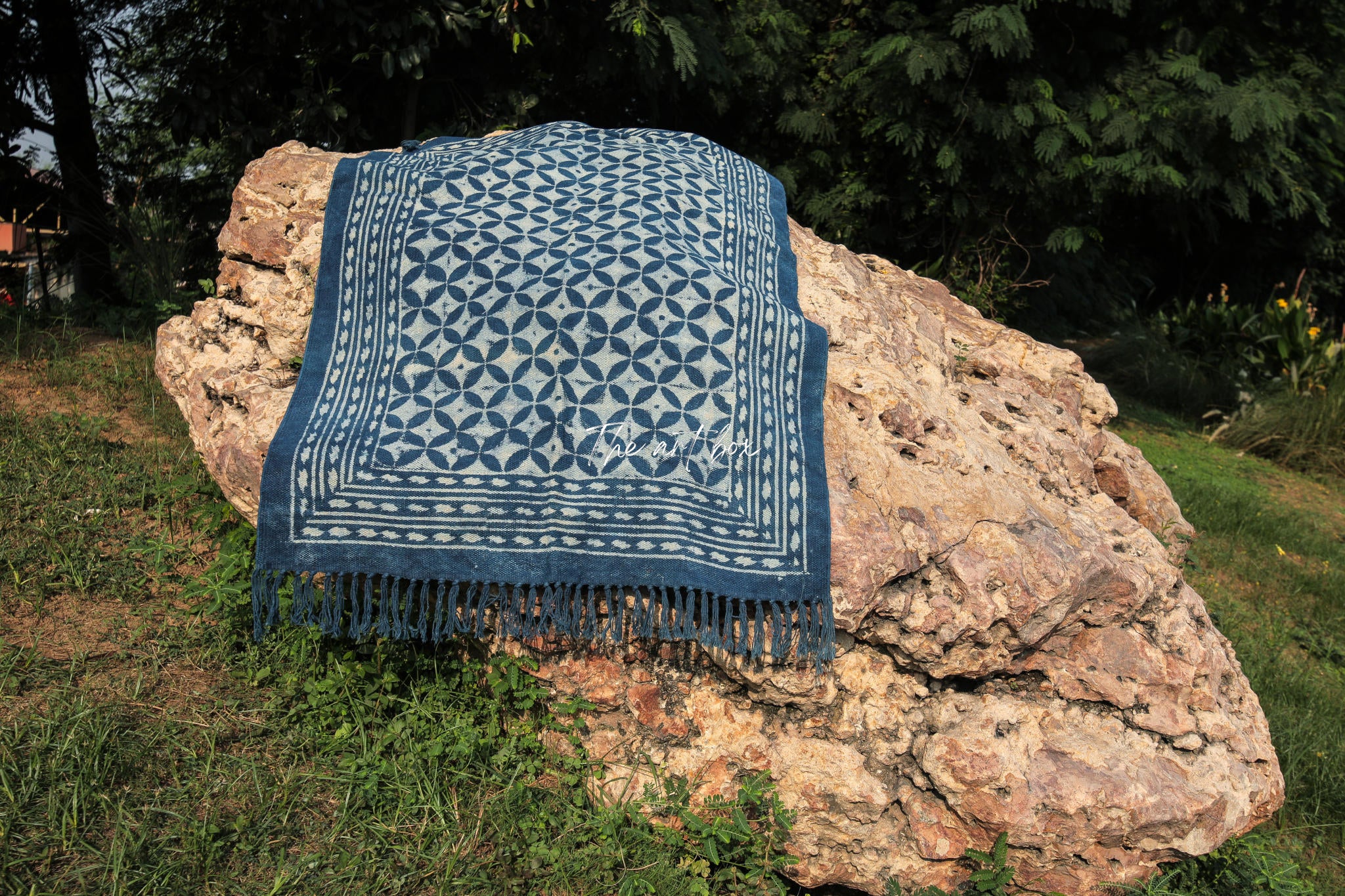 Indigo Blue Hand Block Print Cotton Rectangle Rugs