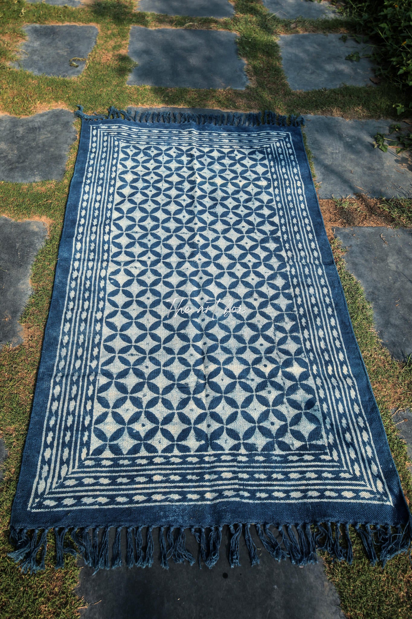 Indigo Blue Hand Block Print Cotton Rectangle Rugs