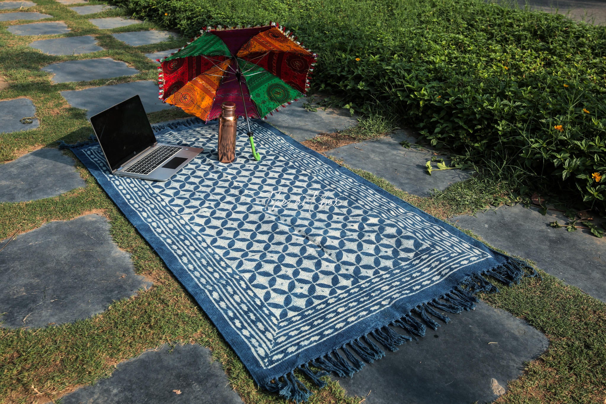 Indigo Blue Hand Block Print Cotton Rectangle Rugs
