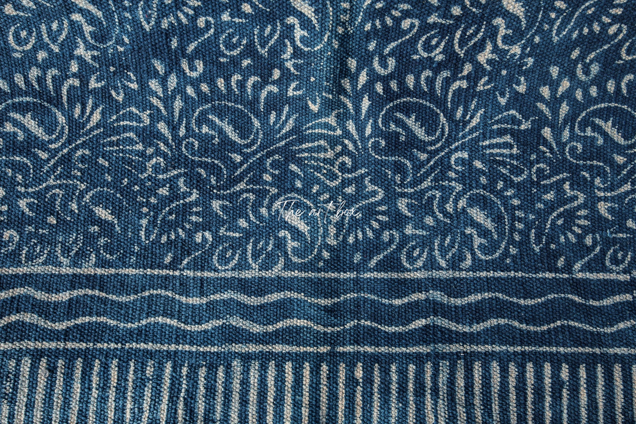 Indigo Blue Dabu Block Print Cotton Rectangle Rugs