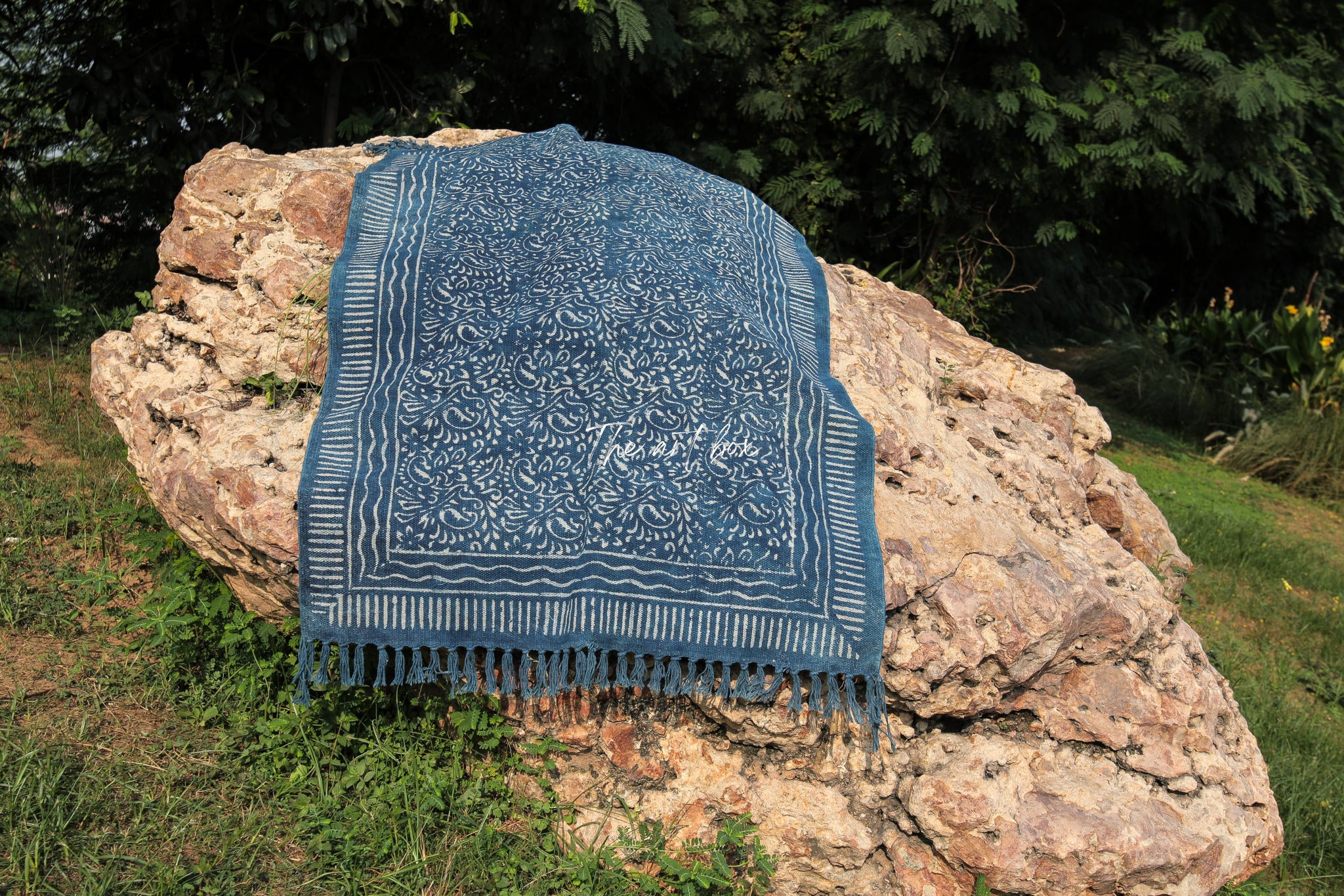 Indigo Blue Dabu Block Print Cotton Rectangle Rugs